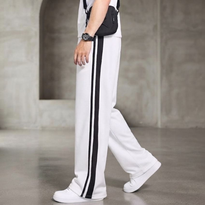yanexa Men Striped White Track Pants-picture-42