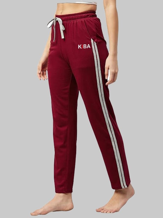 Women Striped Maroon Track Pants