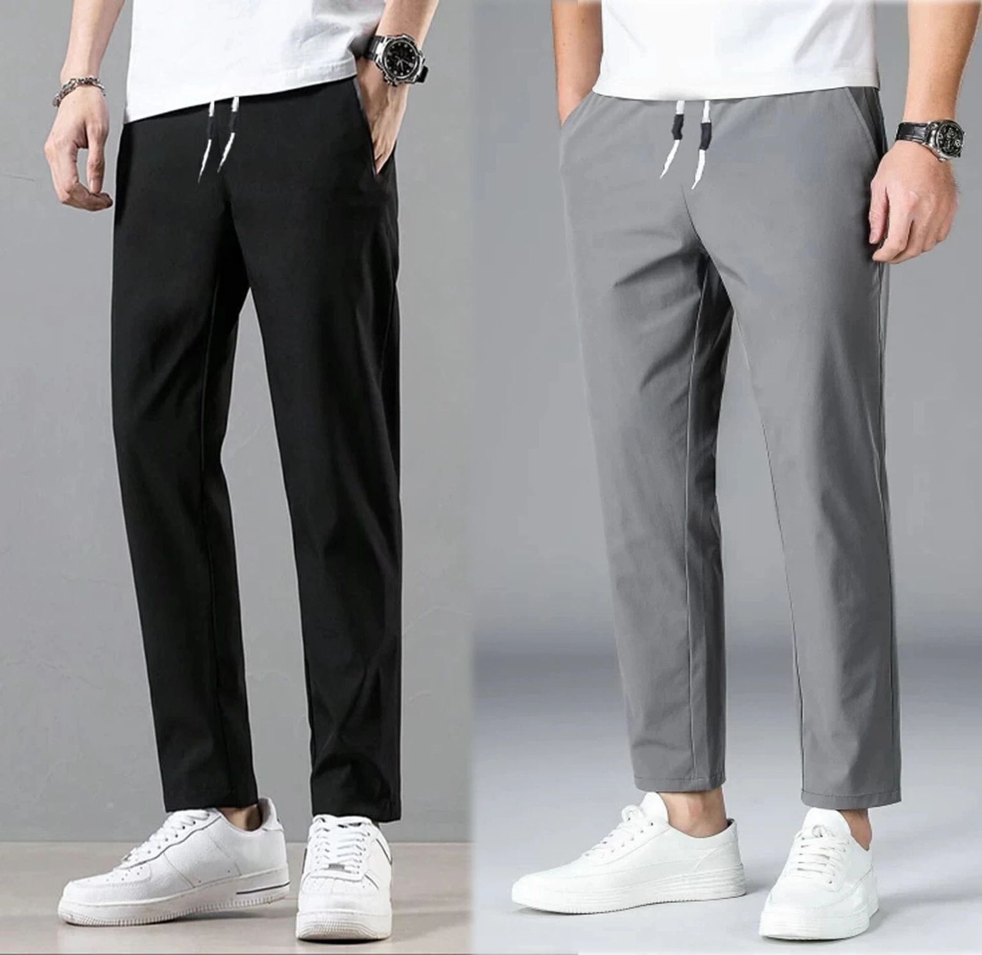tigersnake Pack of 2 Men Solid Black, Grey Track Pants-picture-47