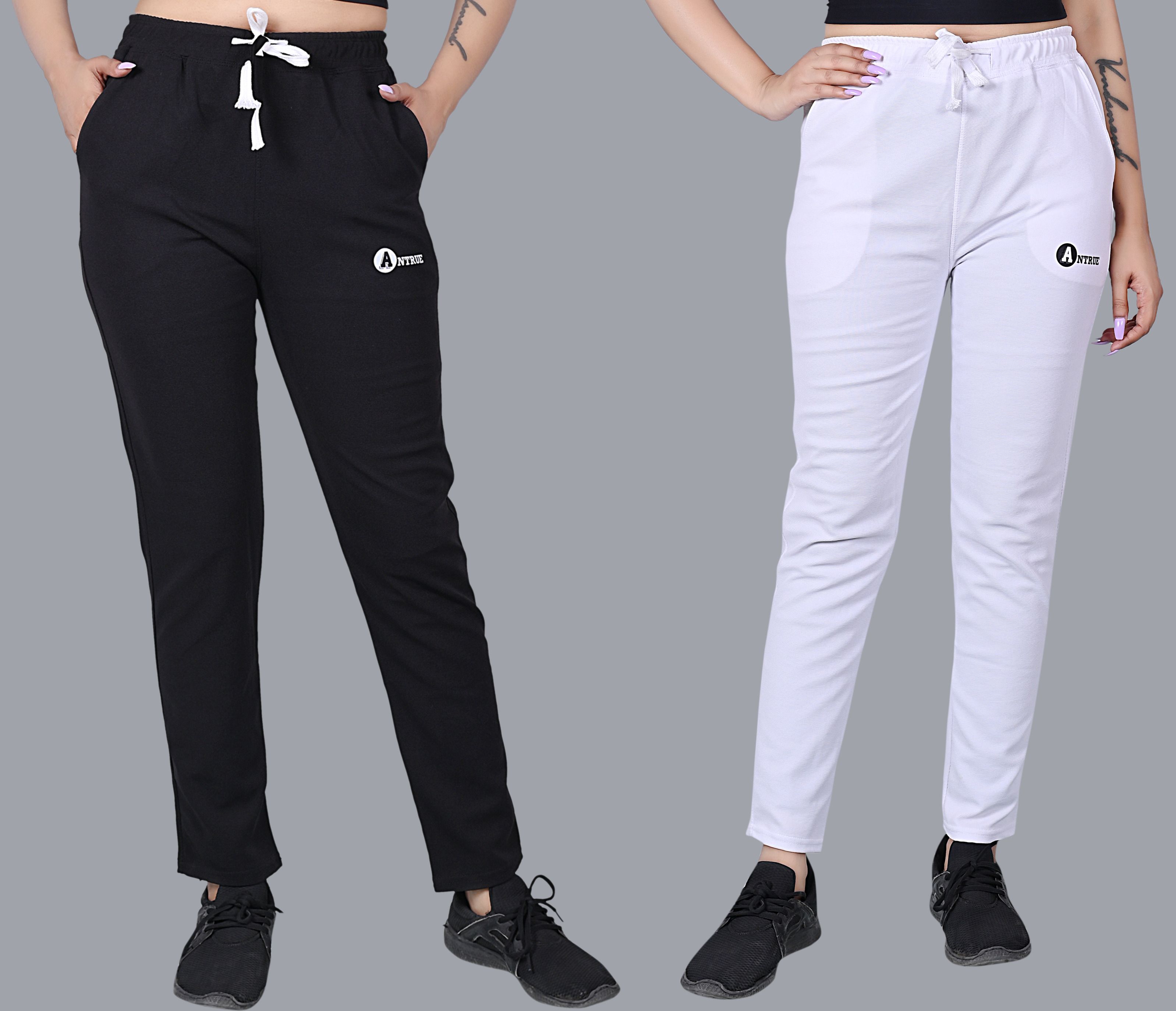 antrue Pack of 2 Women Solid Black, White Track Pants-picture-24
