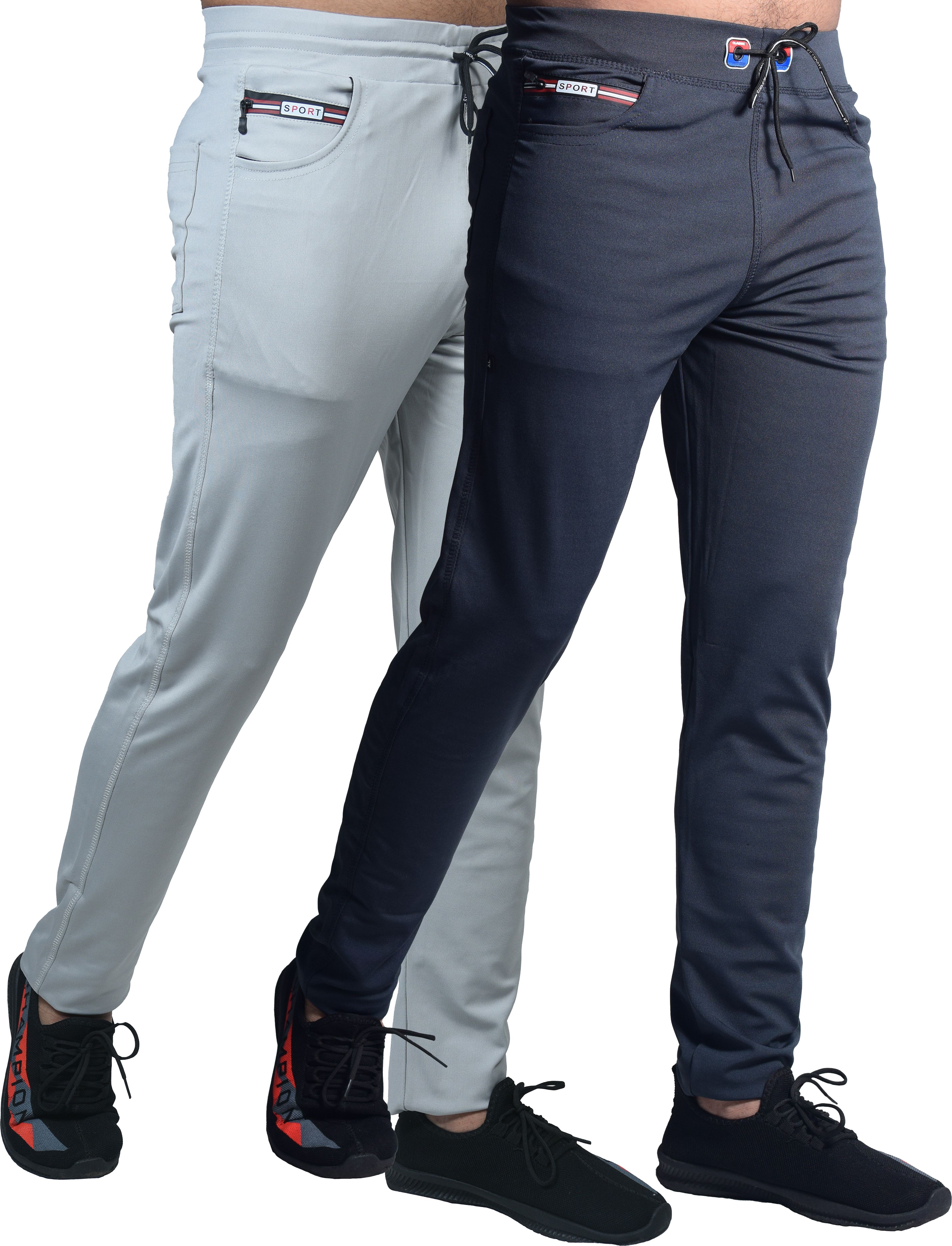 khozi Pack of 2 Men Solid White, Grey Track Pants-picture-23