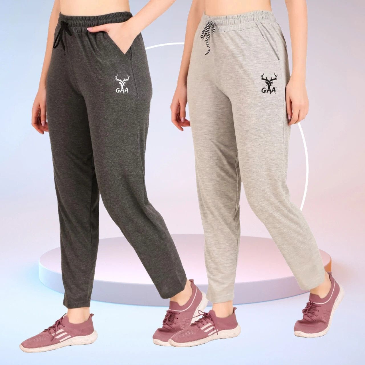gaa Pack of 2 Women Solid Grey, Grey Track Pants-picture-7