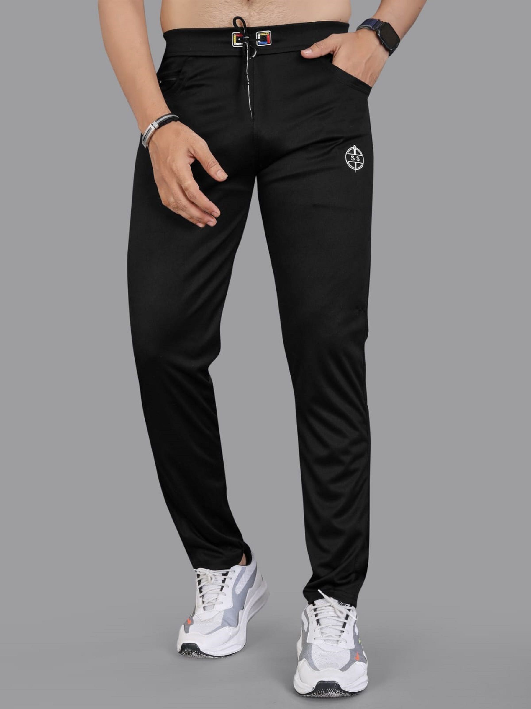 Men Printed Black Track Pants-image-32