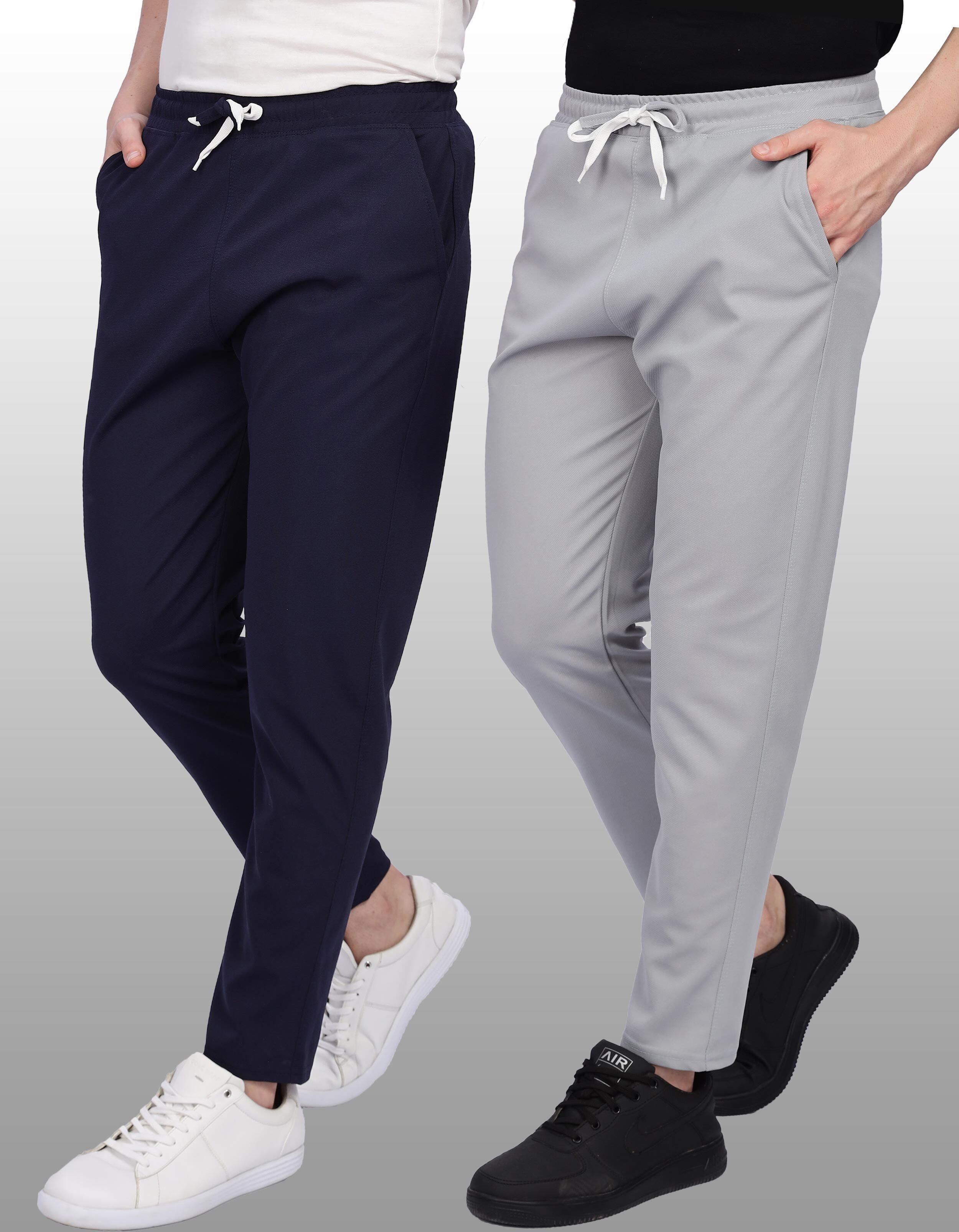 glaluzy Pack of 2 Men Solid Dark Blue, Grey Track Pants-picture-12