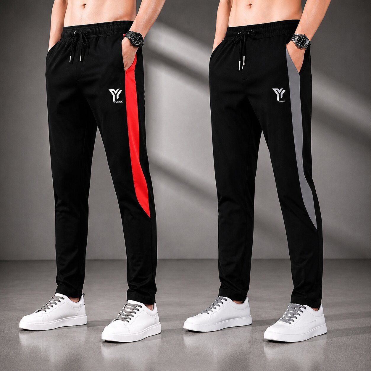 yunek Men Colorblock Black, Grey Track Pants-picture-40