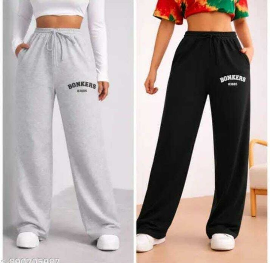 Pack of 2 Women Graphic Print Grey, Black Track Pants-image-20