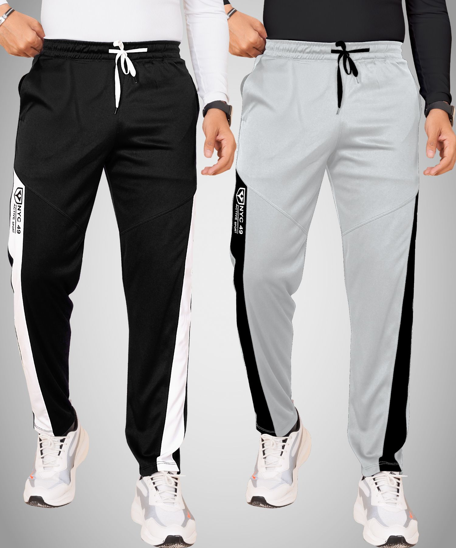 Pack of 2 Men Colorblock Black, Grey Track Pants