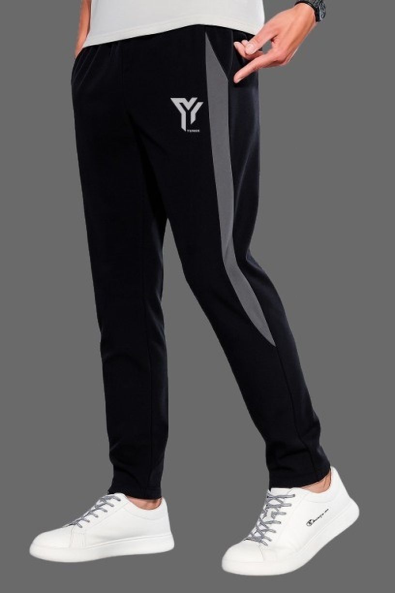 Men Solid, Striped Black Track Pants