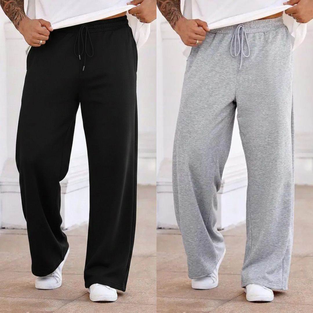 Pack of 2 Men Solid Black, Grey Track Pants-image-27
