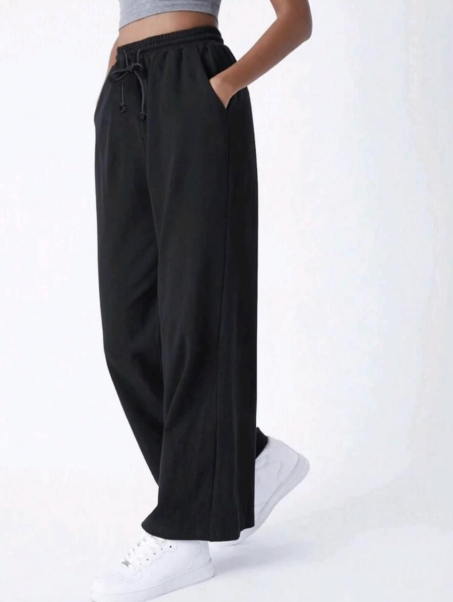 flepziq Women Loose Fit Black Cotton Blend Trousers-picture-24