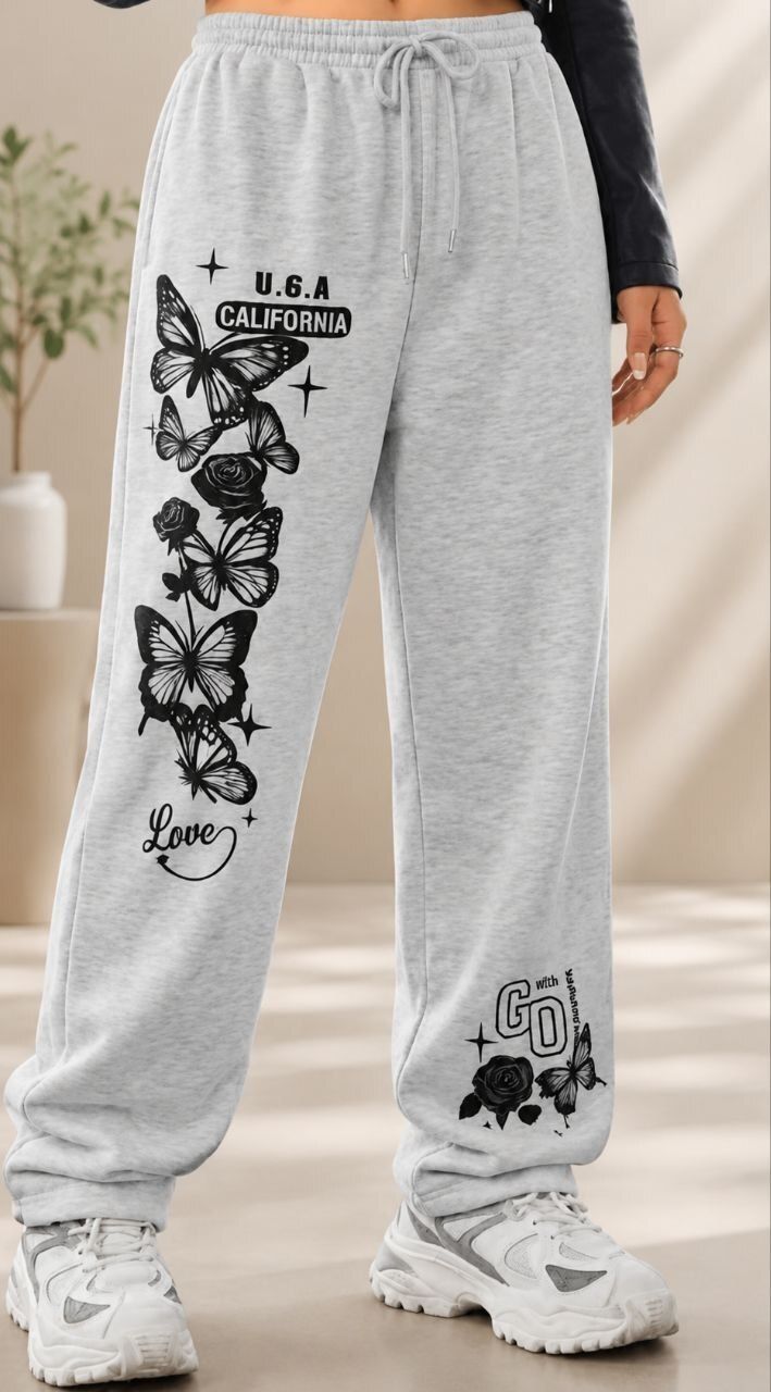 Women Floral Print, Graphic Print Grey Track Pants-image-9
