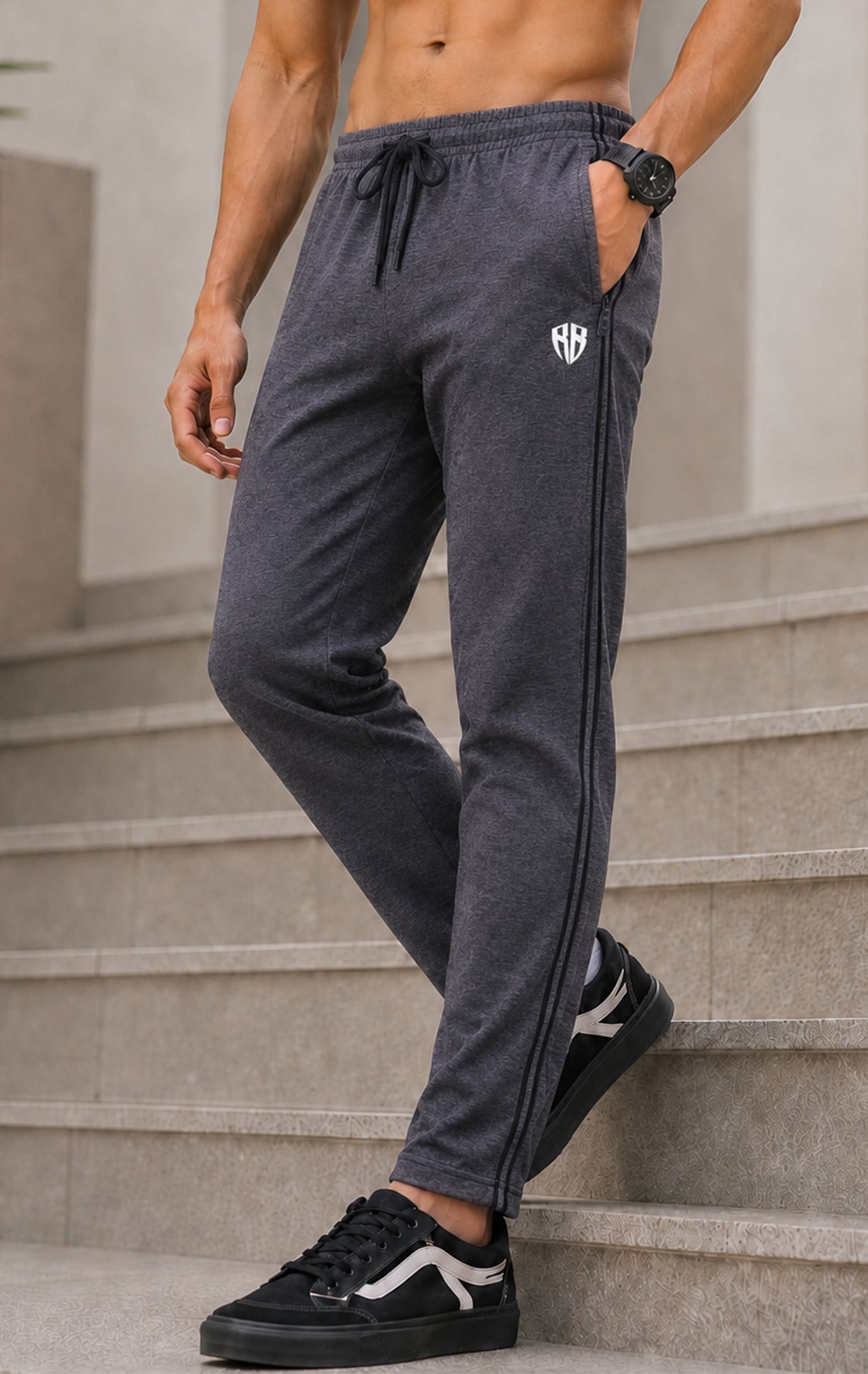 rockbay Men Solid Grey Track Pants-picture-12