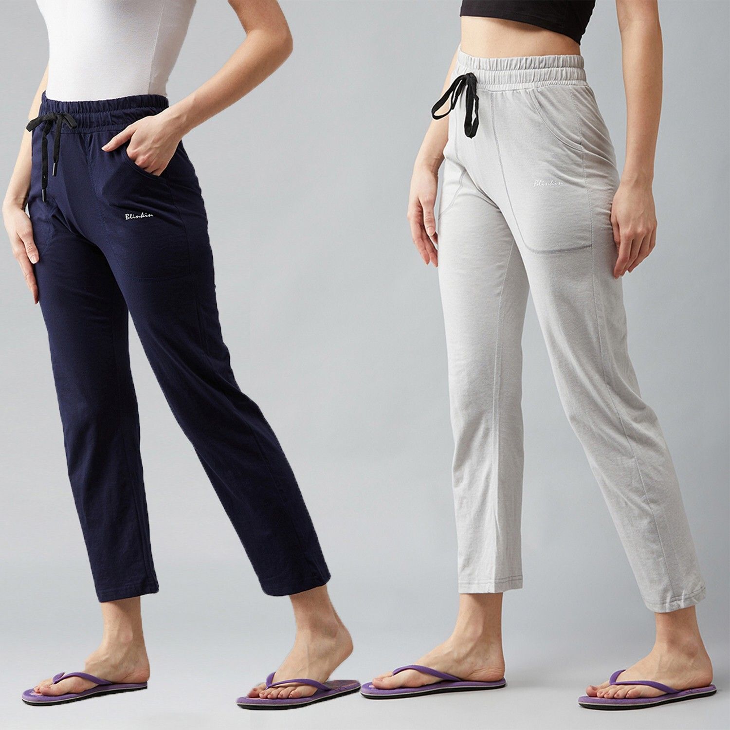 blinkin Pack of 2 Women Solid Blue, Grey Track Pants-picture-10