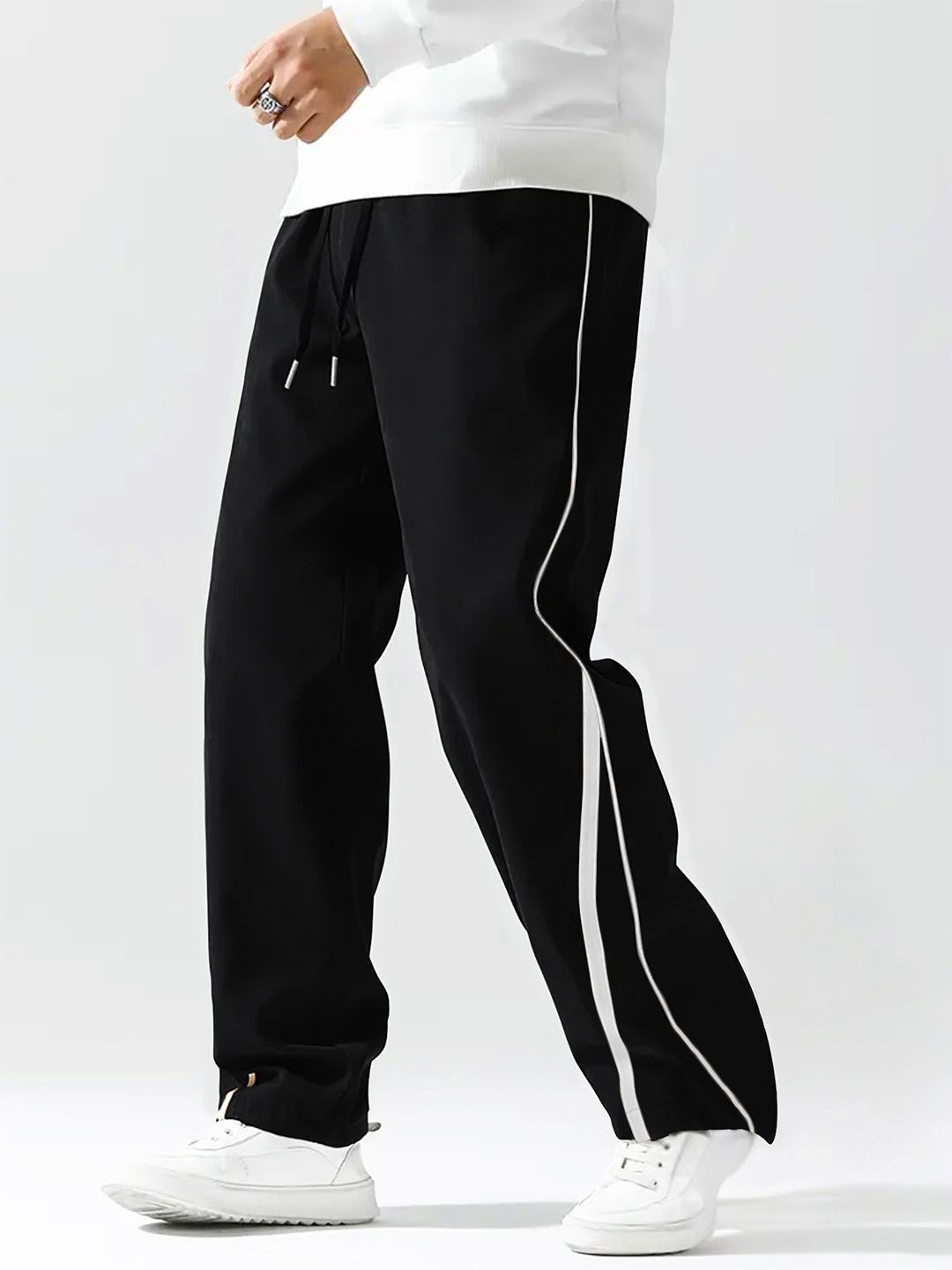 kalivaa Men Solid, Striped Black Track Pants-picture-2