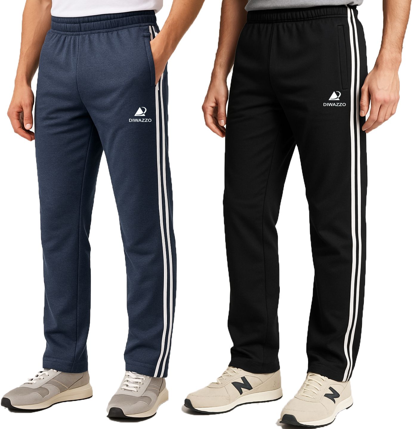 diwazzo Pack of 2 Men Striped Light Blue, Black Track Pants-picture-18