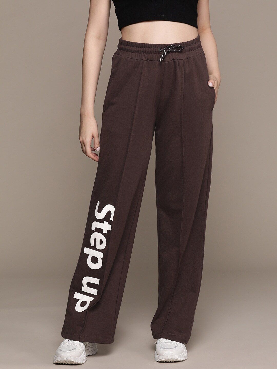 Women Self Design Brown Track Pants-image-27