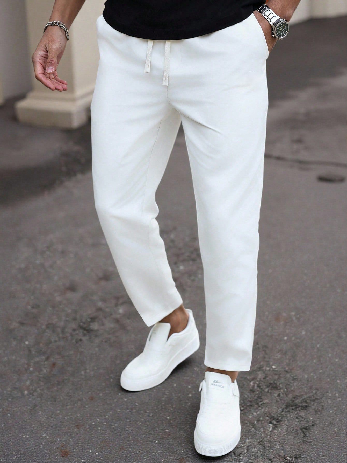 Men Solid White Track Pants-image-24