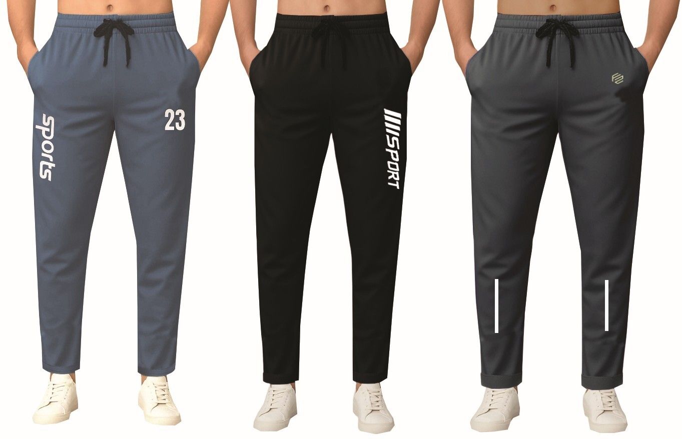 flyzen Pack of 3 Men Solid Black, Grey Track Pants-picture-10