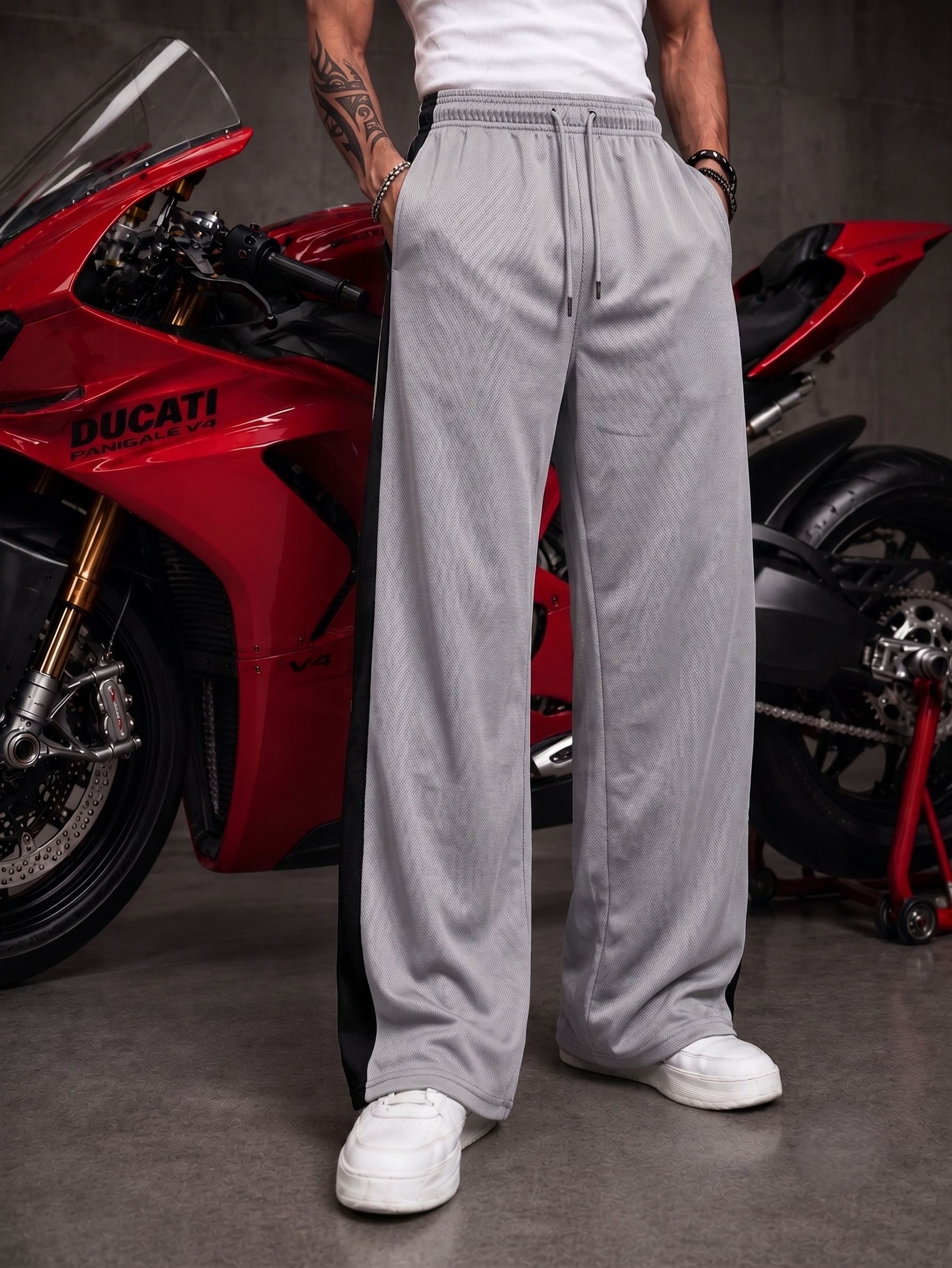 Men Self Design Grey Track Pants-image-40