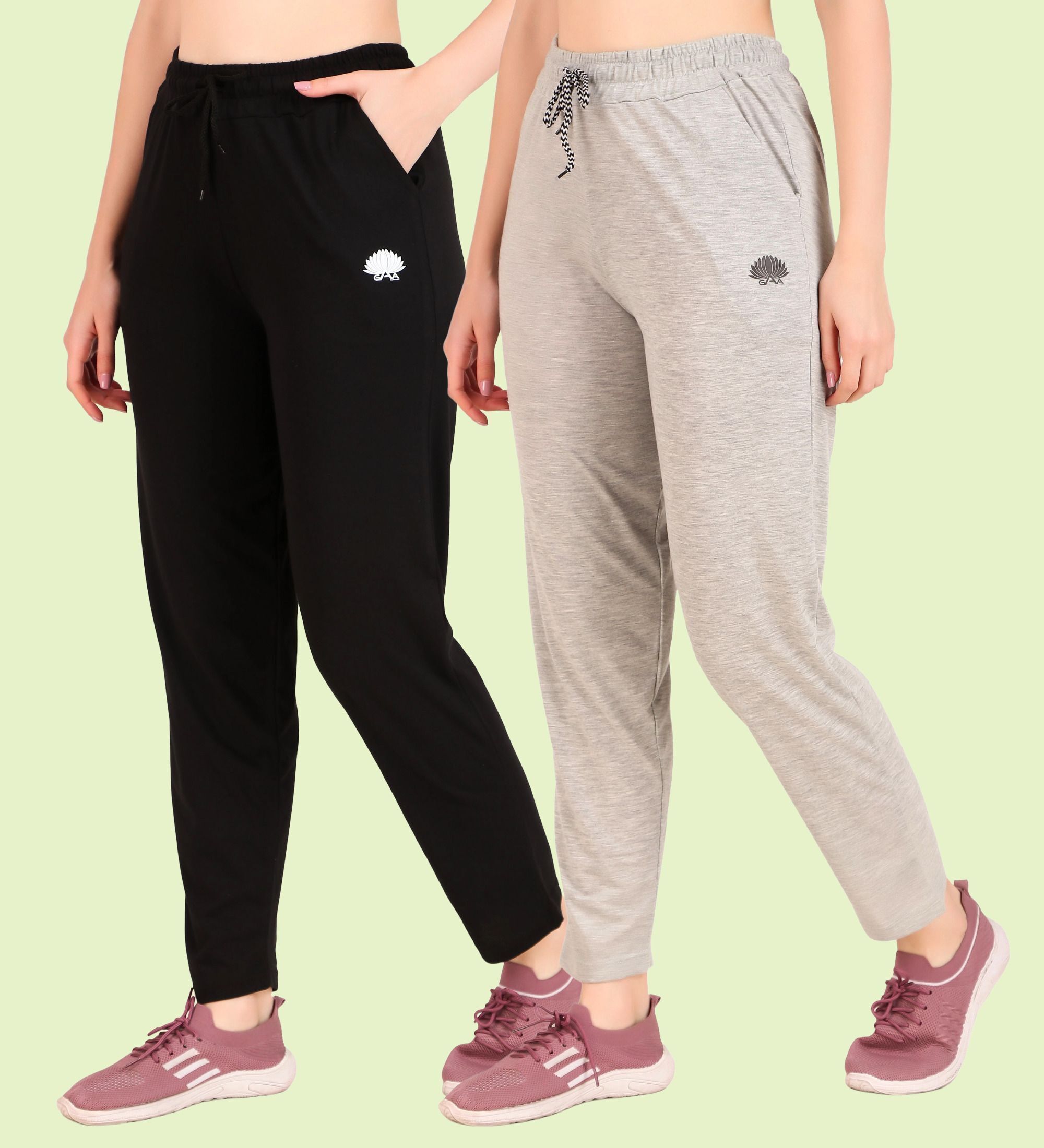 gaa Pack of 2 Women Solid Black, Grey Track Pants-picture-0