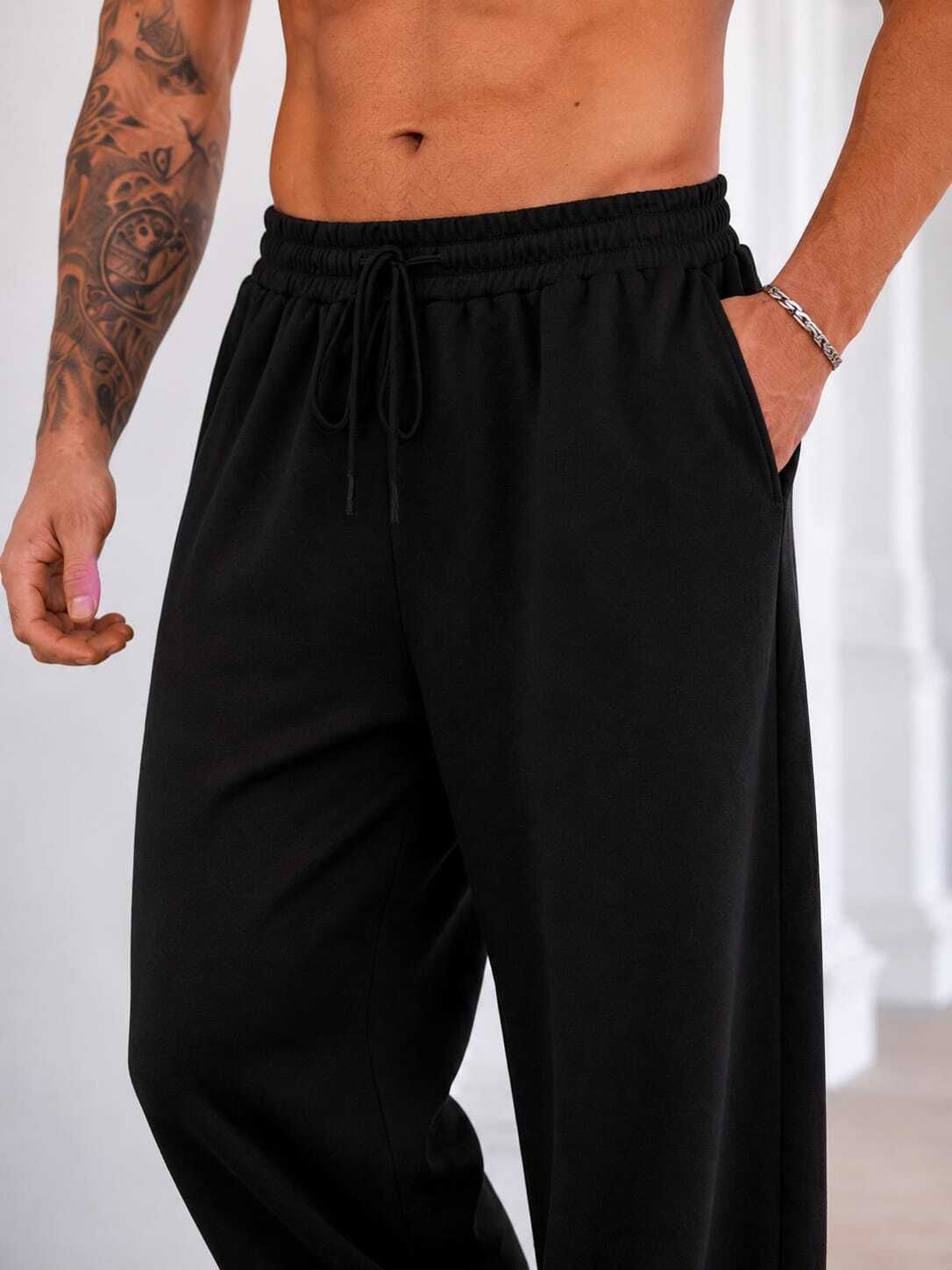 flycollection Men Solid Black Track Pants-picture-10