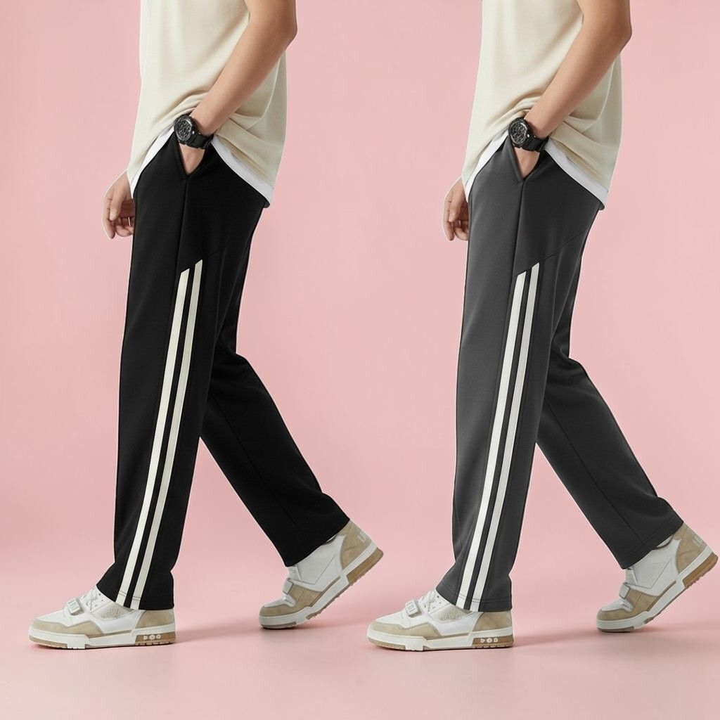 nivedanm Pack of 2 Men Striped Black, Grey Track Pants-picture-45