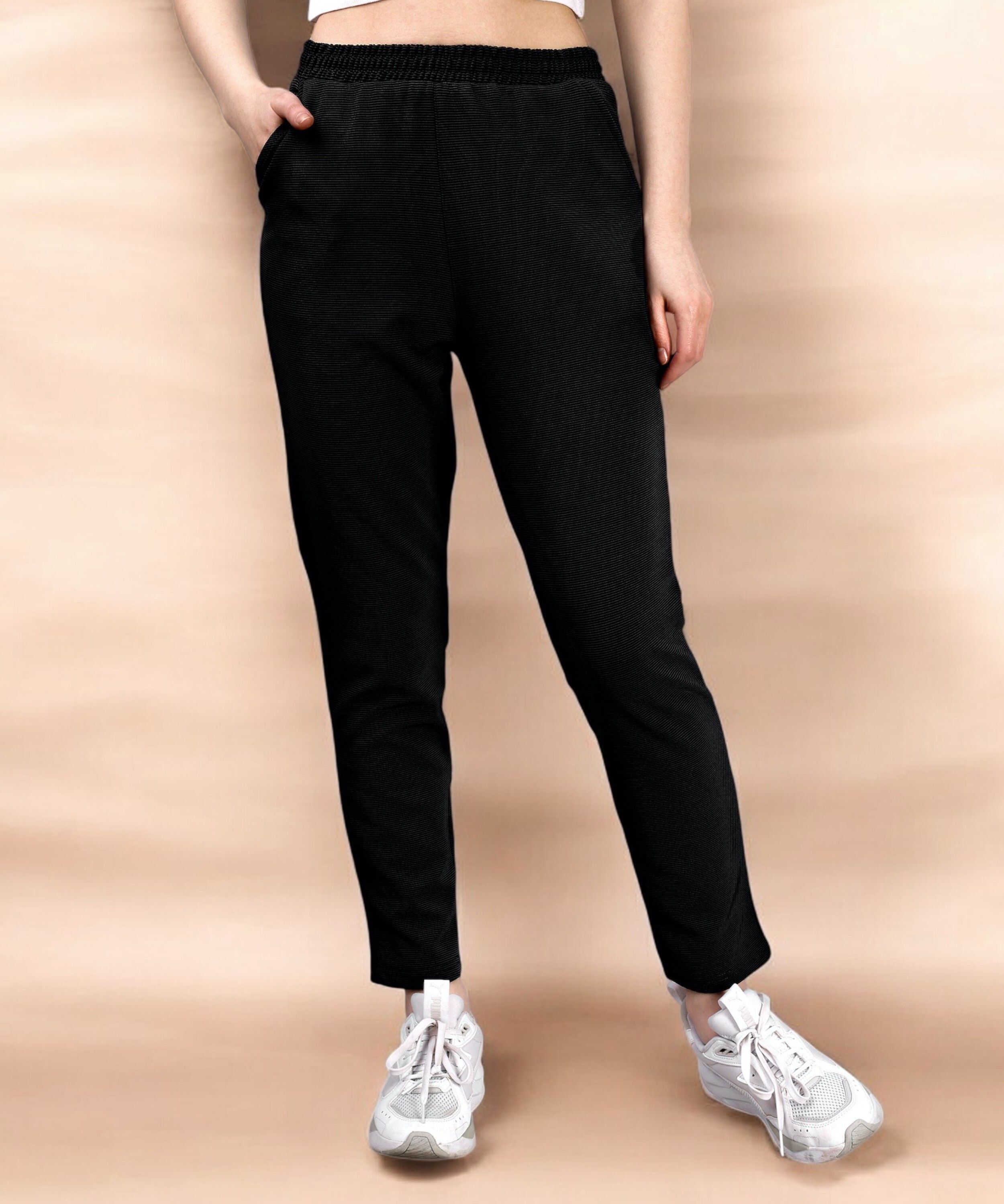 leewan Women Solid Black Track Pants-picture-8