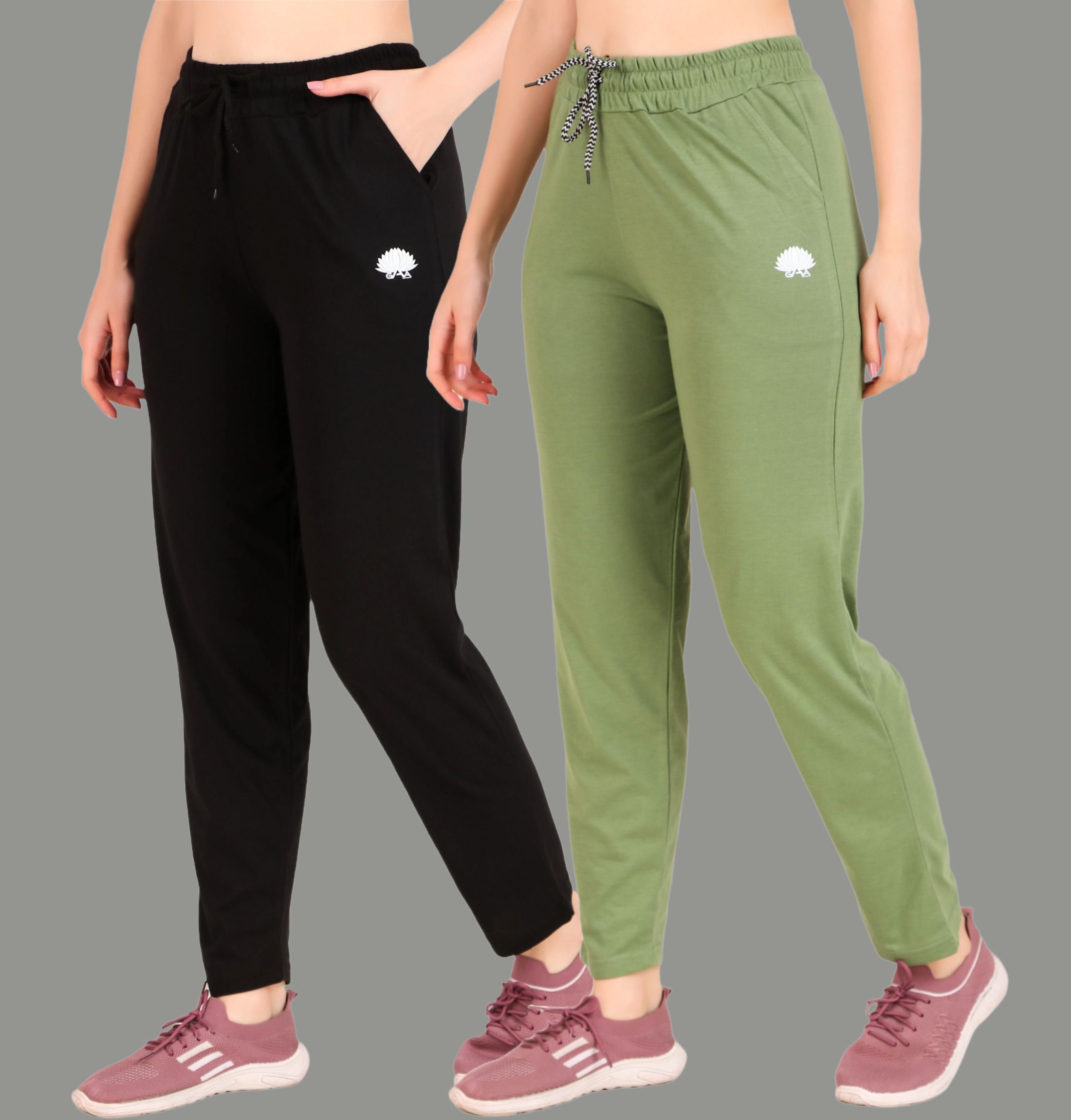 gaa Pack of 2 Women Solid Black, Light Green Track Pants-picture-33