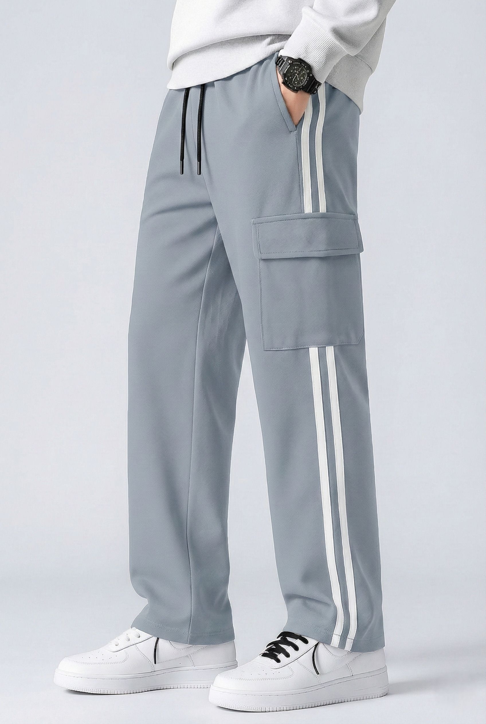 combraided Men Solid Silver Track Pants-picture-15