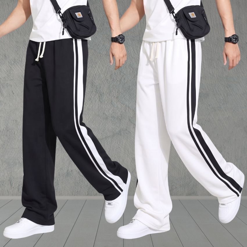 yanexa Pack of 2 Men Striped Black, White Track Pants-picture-46