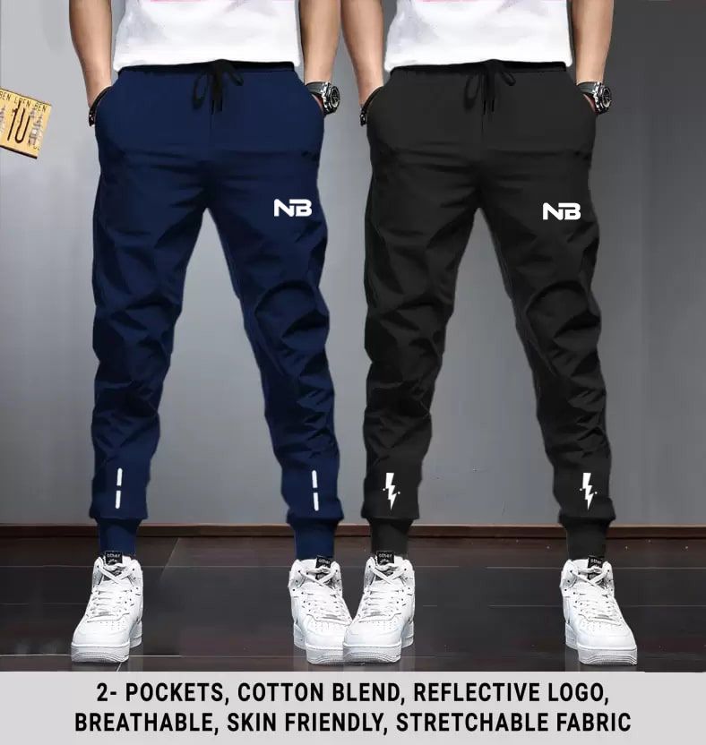 Pack of 2 Men Printed Blue, Black Track Pants