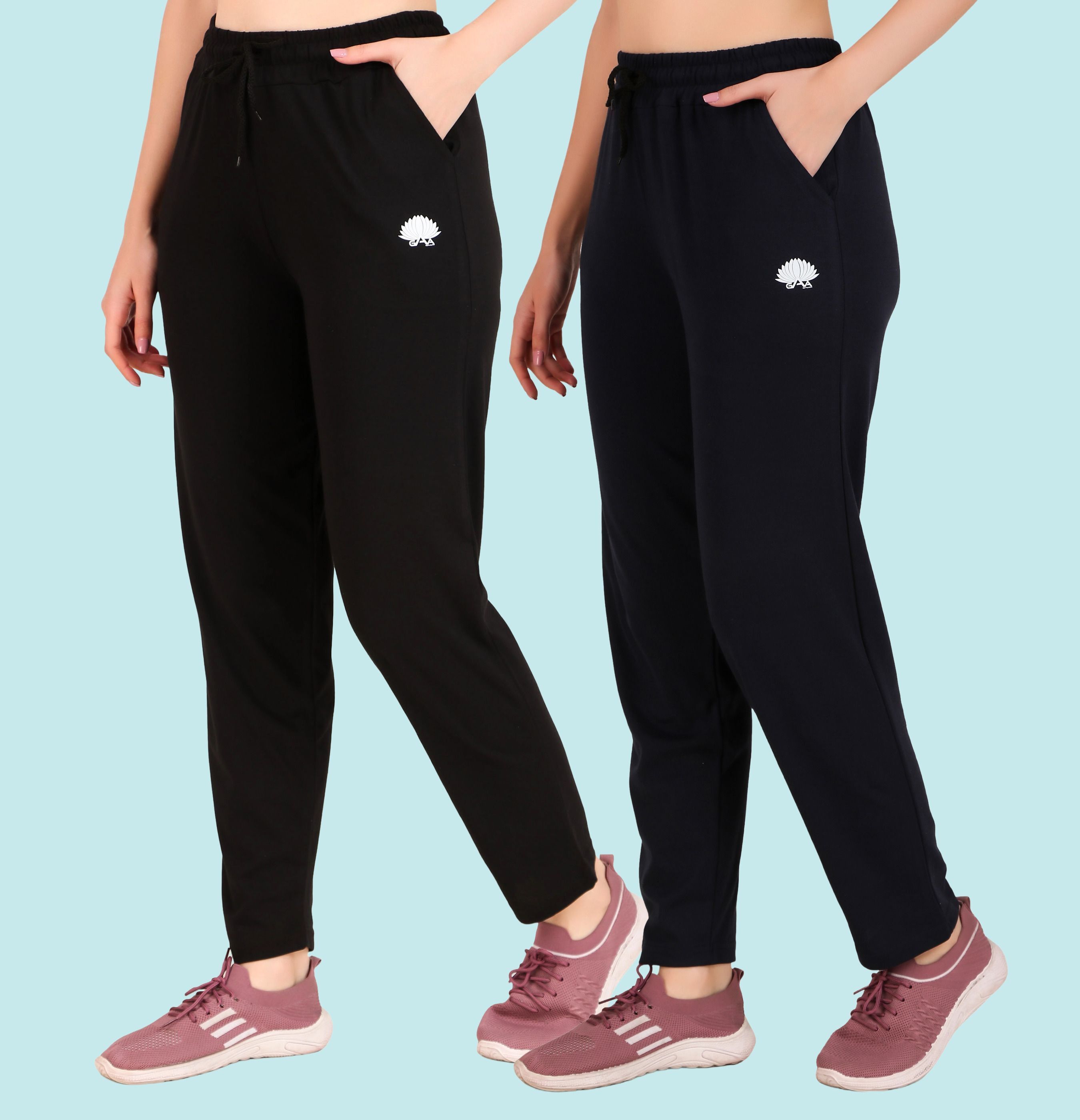 gaa Pack of 2 Women Solid Black, Dark Blue Track Pants-picture-28