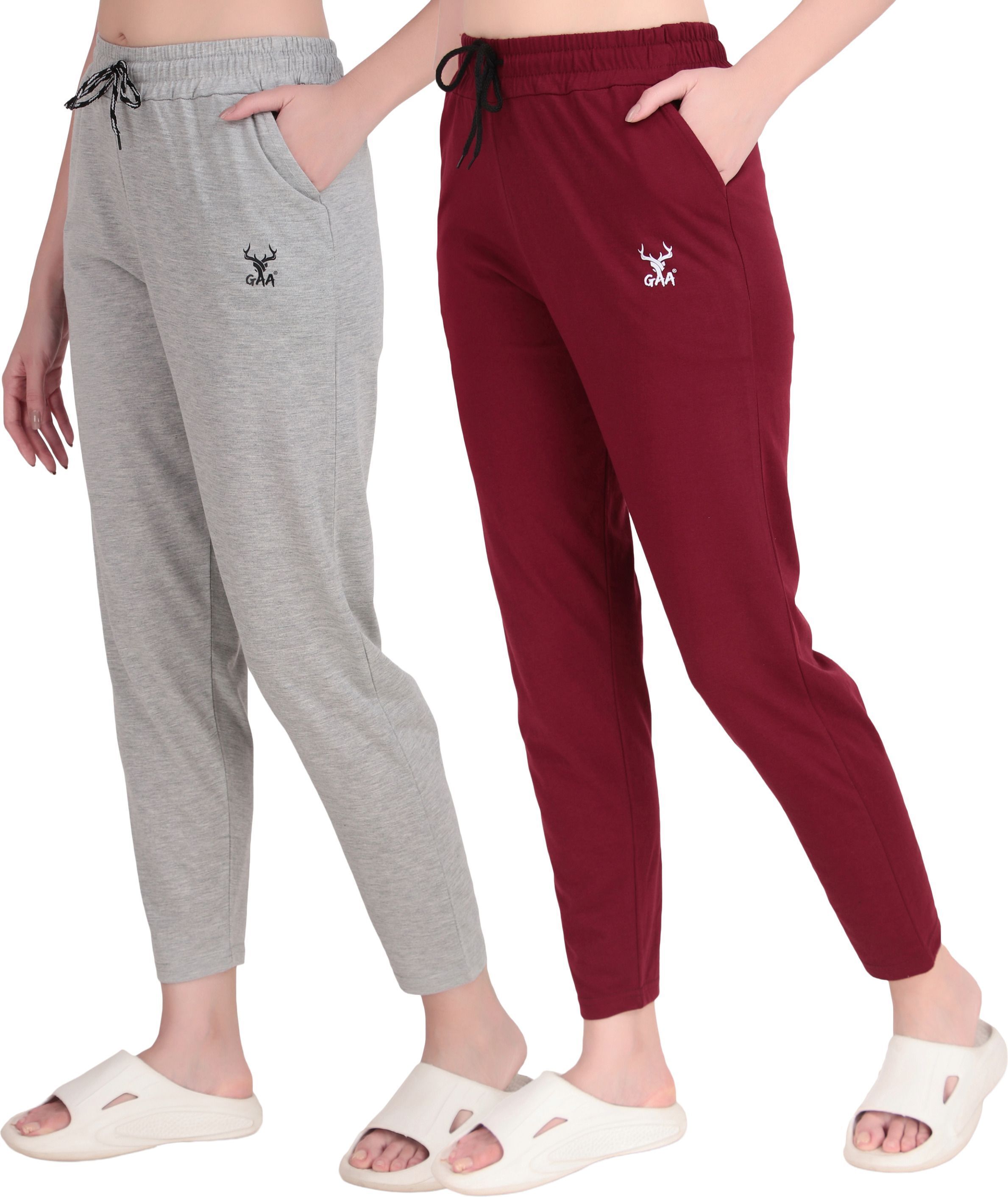 gaa Pack of 2 Women Solid Grey, Maroon Track Pants-picture-16