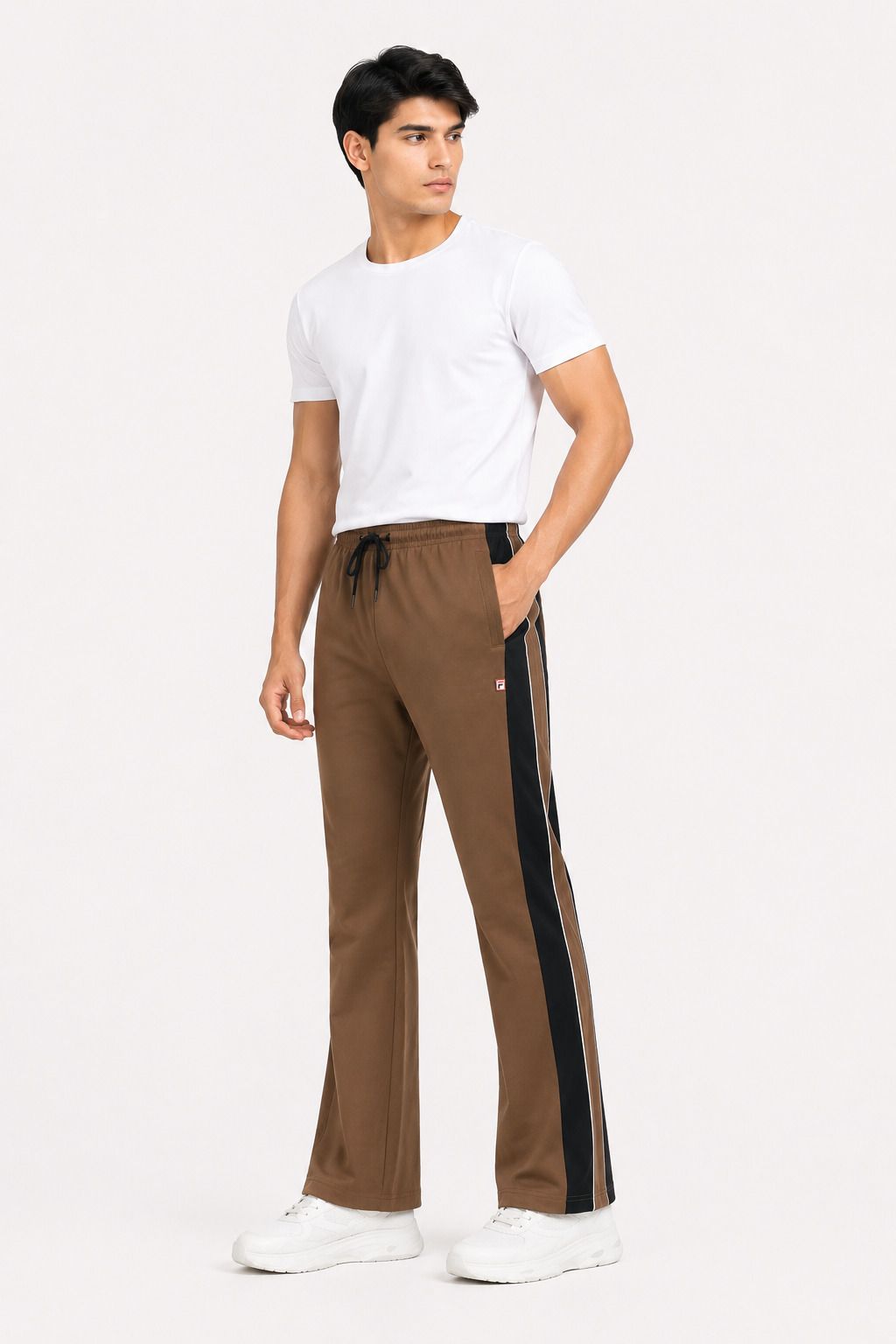 Men Striped Brown Track Pants-image-23
