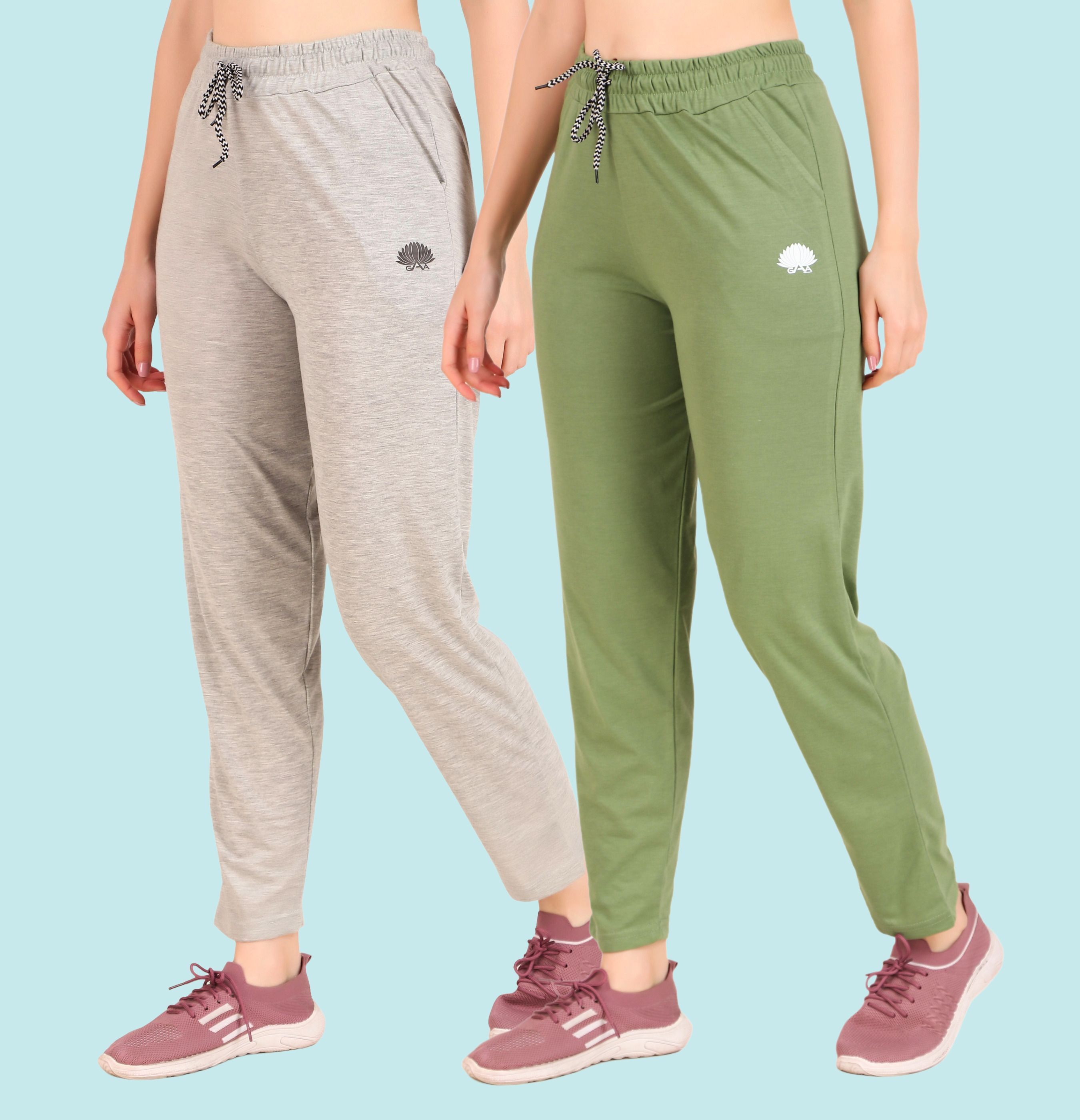 gaa Pack of 2 Women Solid Grey, Light Green Track Pants-picture-41