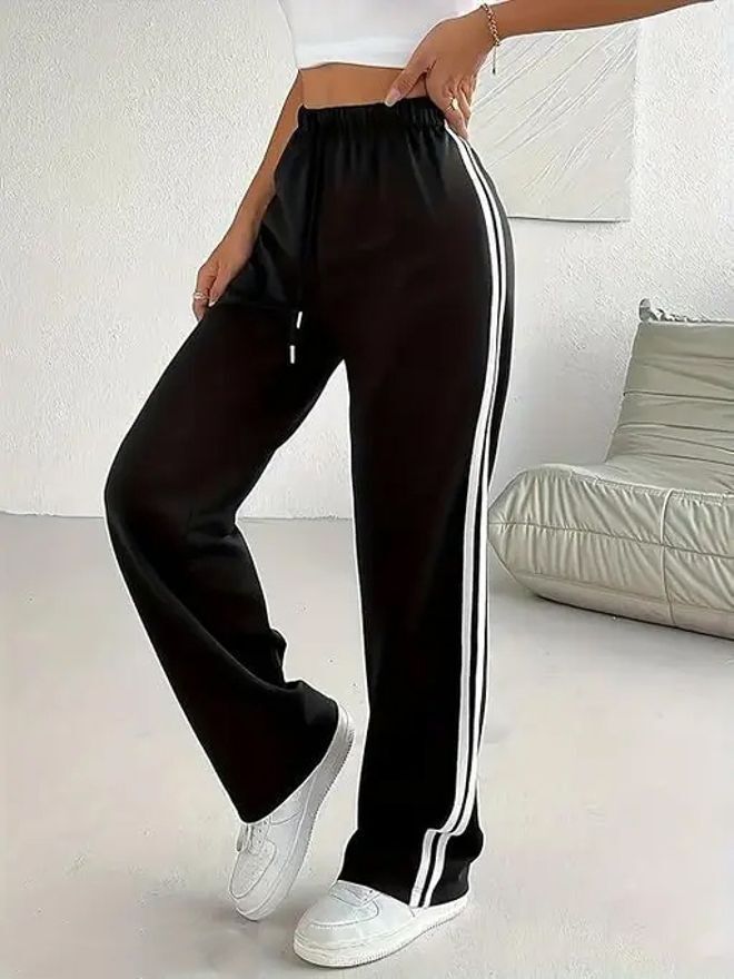 Women Striped Black Track Pants