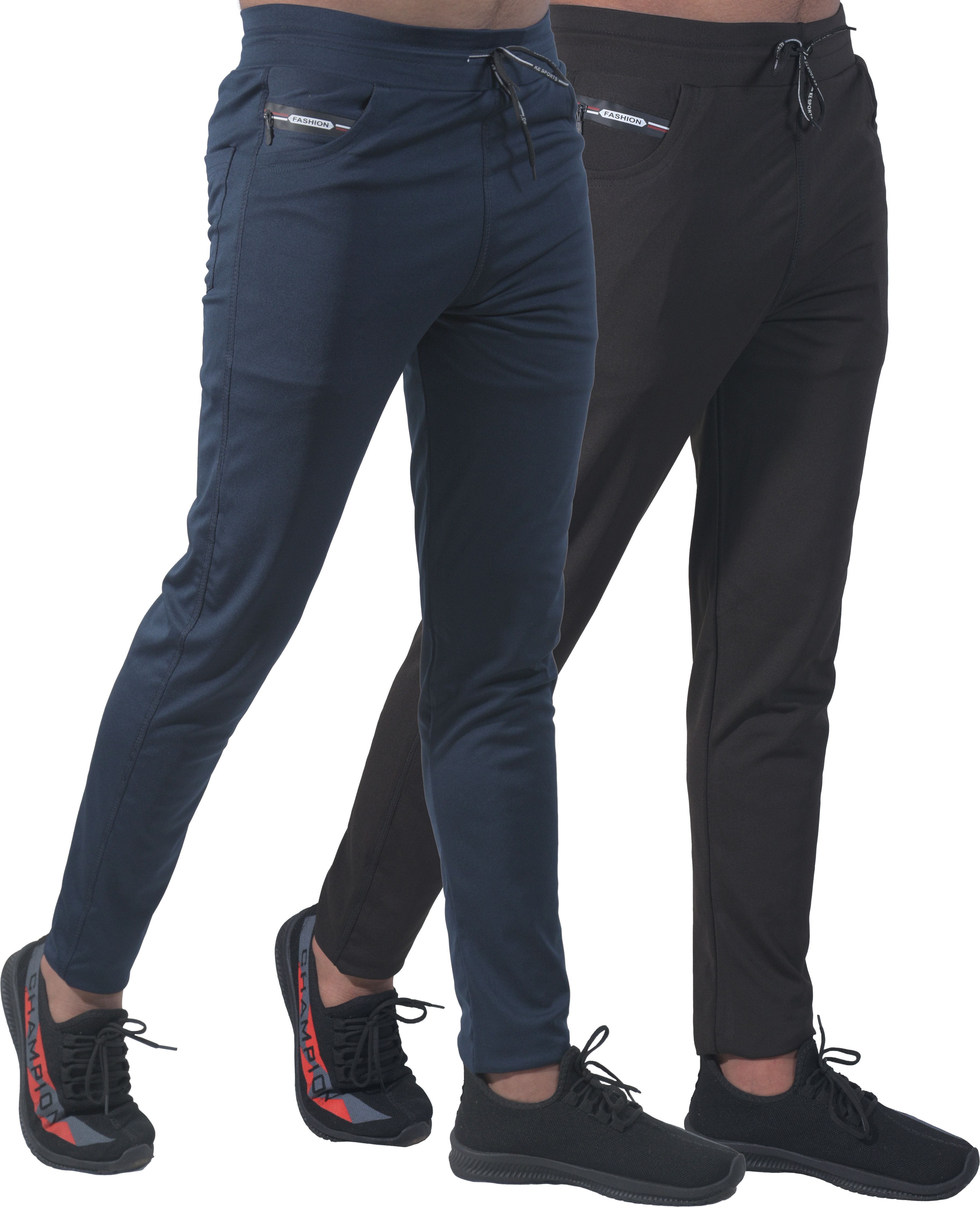 khozi Pack of 2 Men Solid Black, Blue Track Pants-picture-14