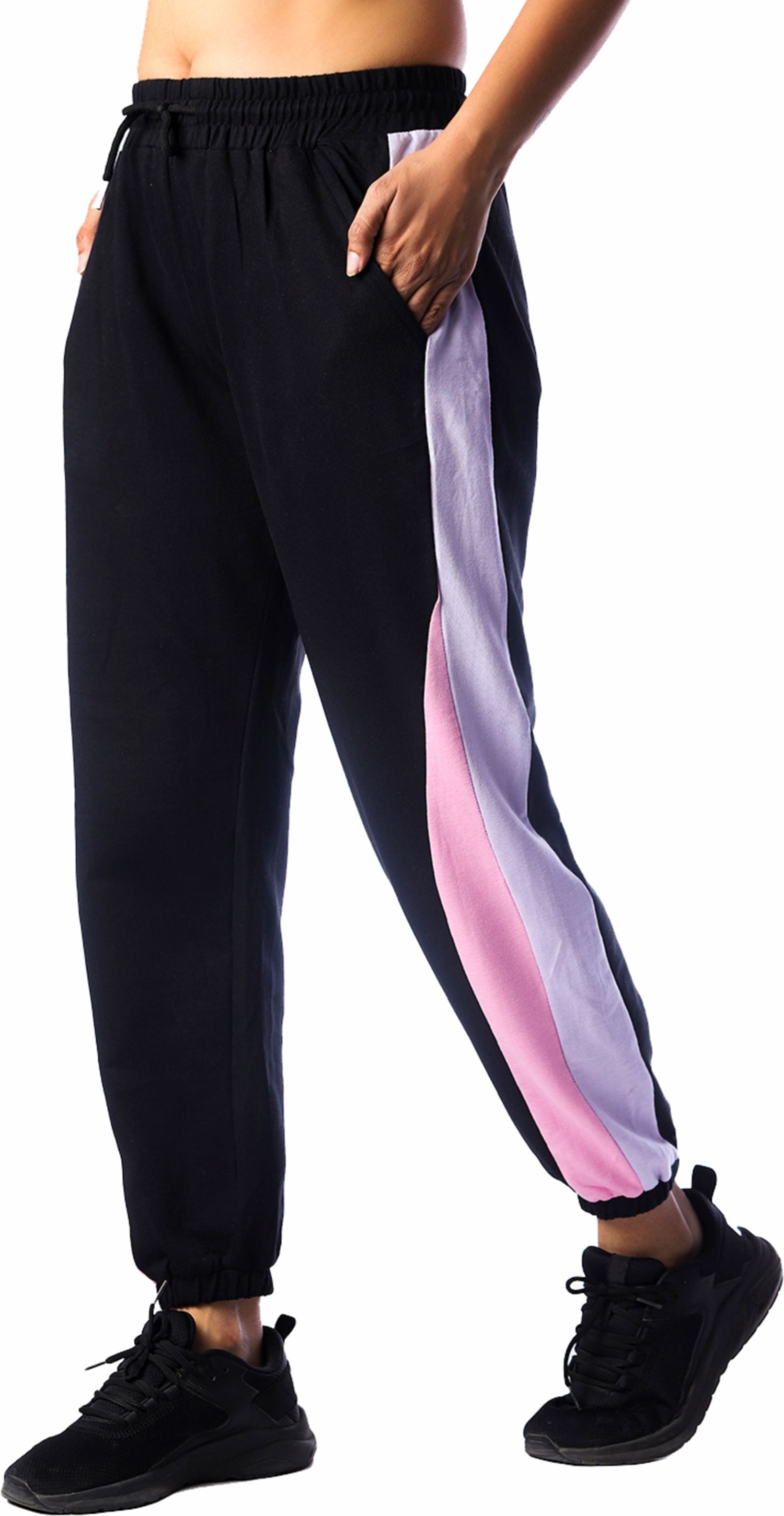 london hills Women Colorblock Black Track Pants-picture-19