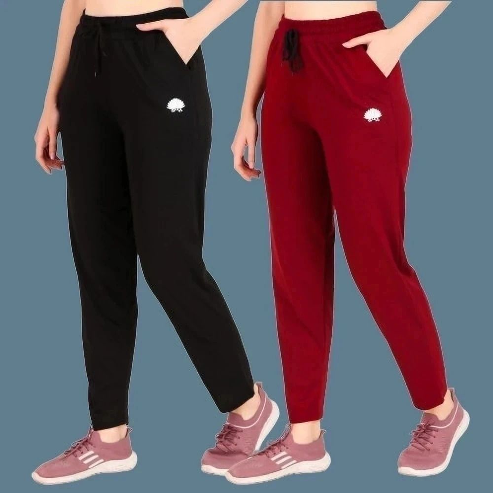 gaa Pack of 2 Women Solid Black, Maroon Track Pants-picture-7