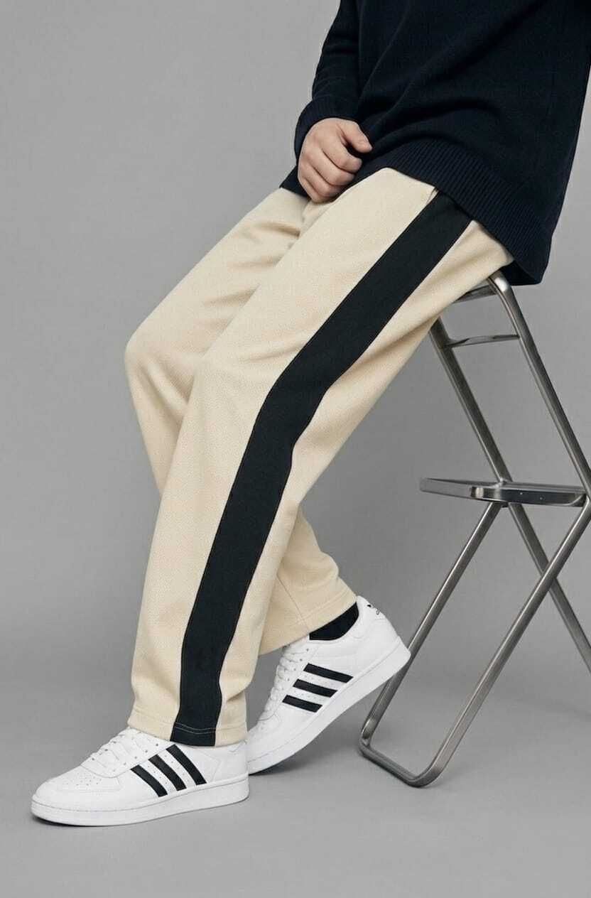 Men Striped Beige Track Pants-image-45