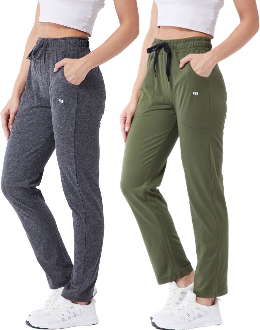 modeve Pack of 2 Women Solid Grey, Green Track Pants-picture-23