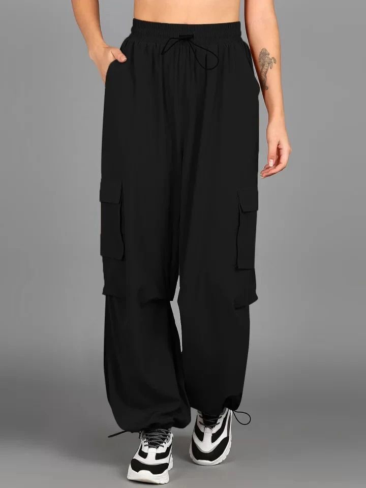 Women Solid Black Track Pants