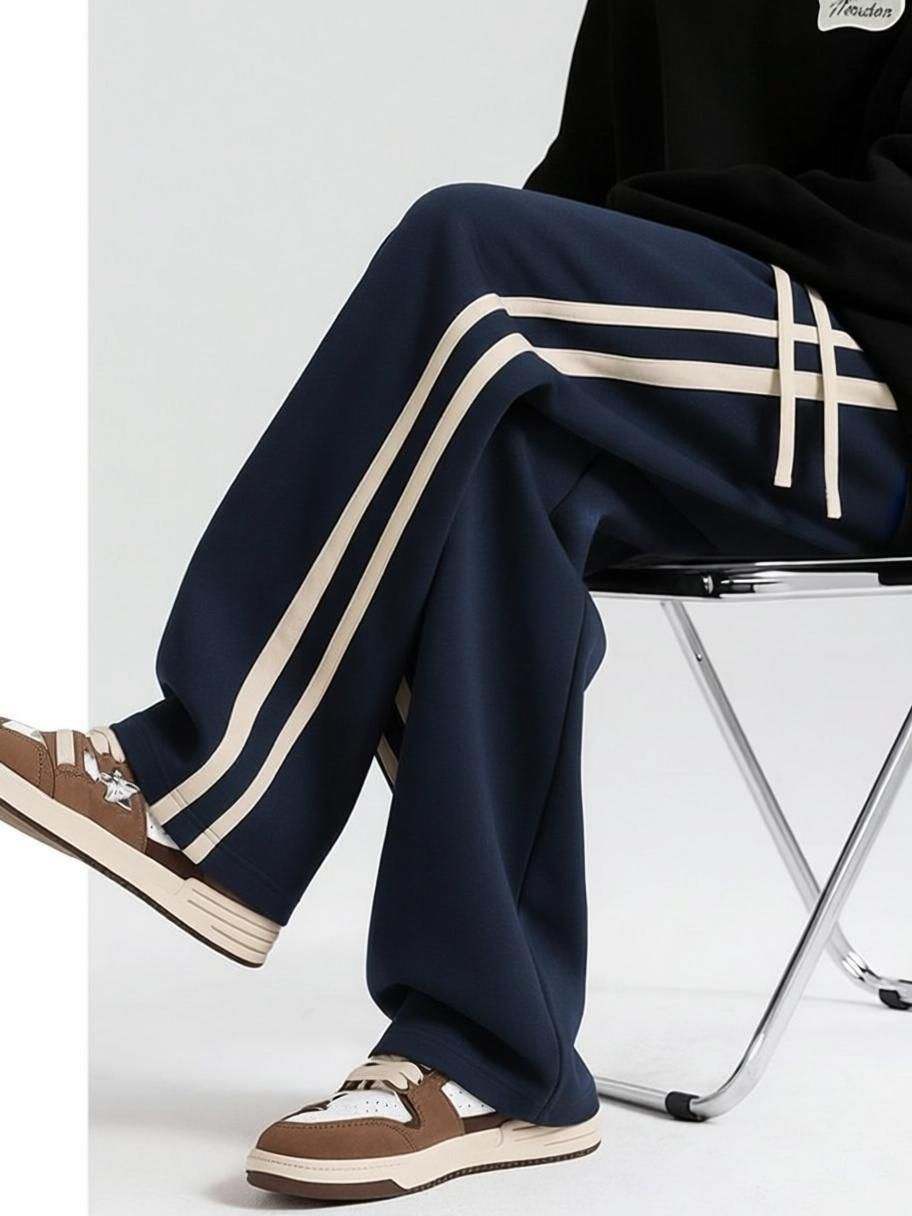 Men Striped Dark Blue Track Pants-image-41