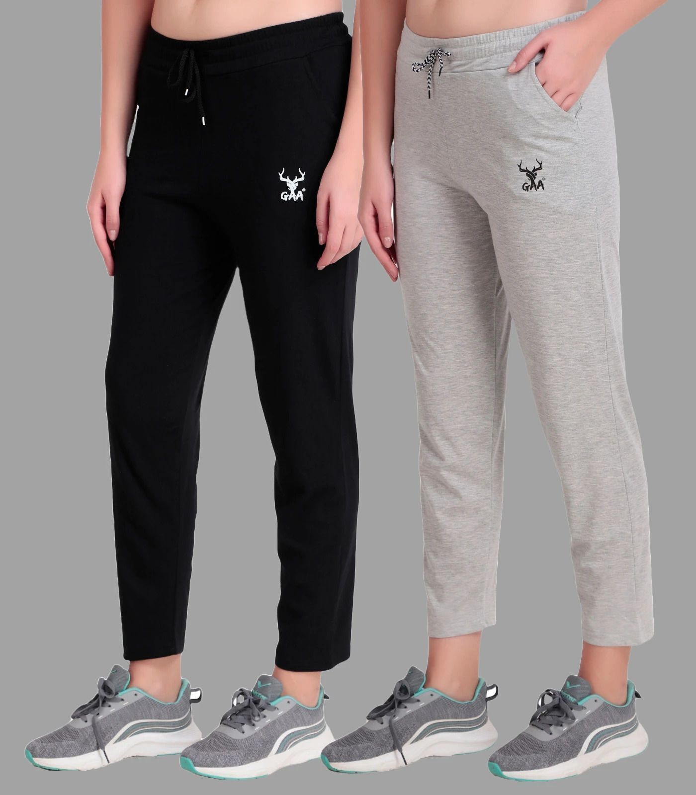 gaa Pack of 2 Women Solid Black, Grey Track Pants-picture-24
