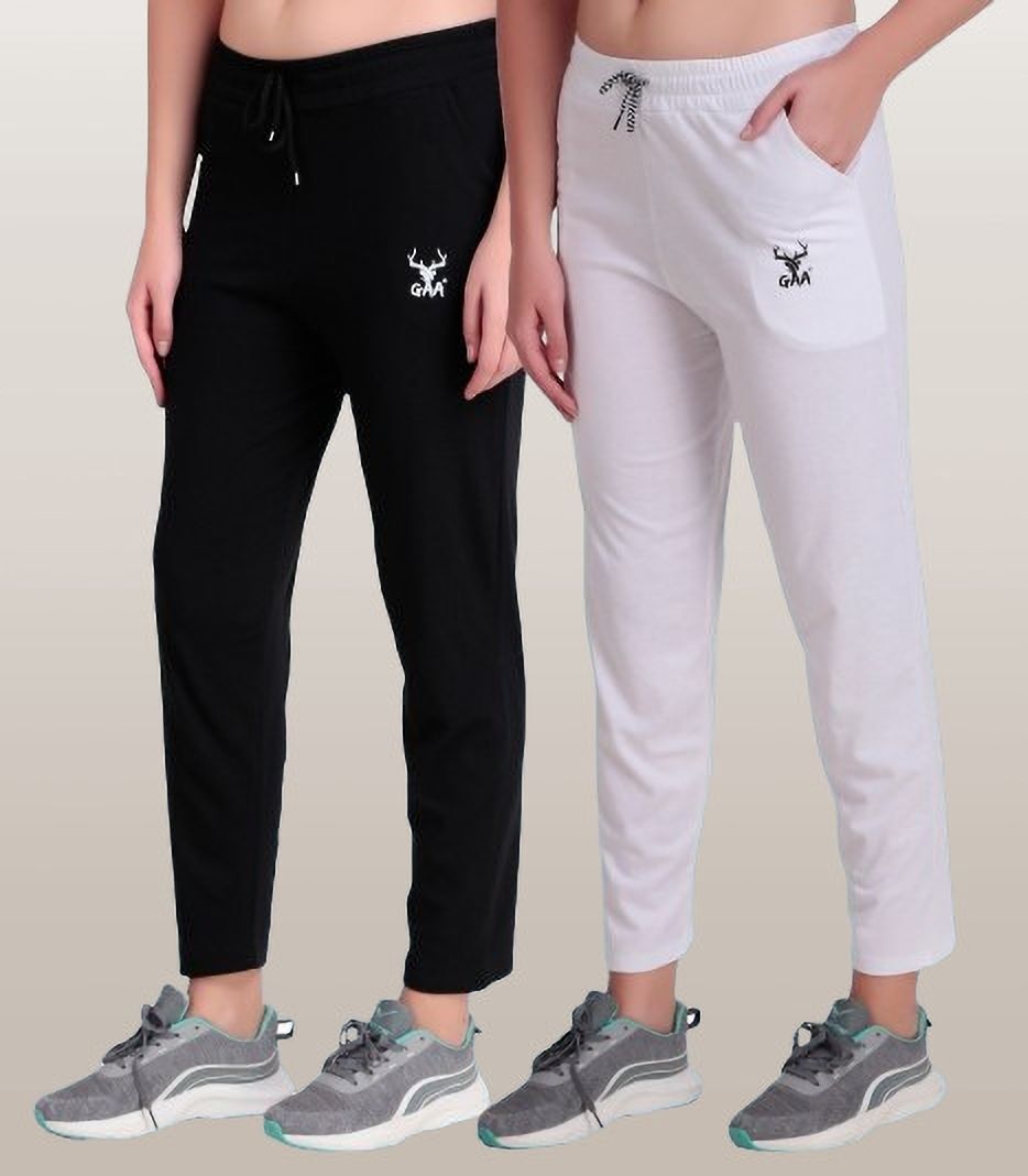 gaa Pack of 2 Women Solid Black, White Track Pants-picture-10