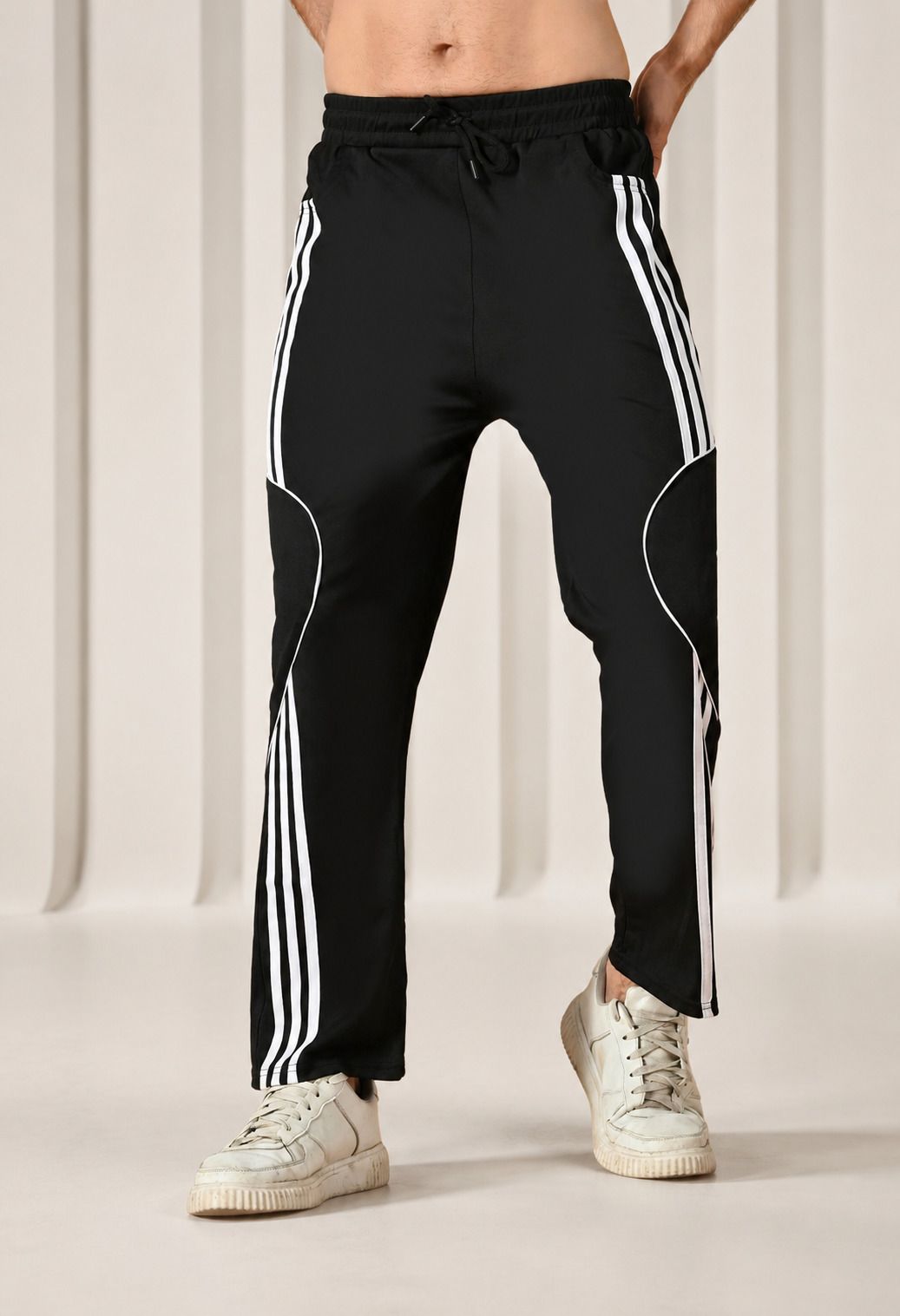 starvielle Men Striped Black Track Pants-picture-26