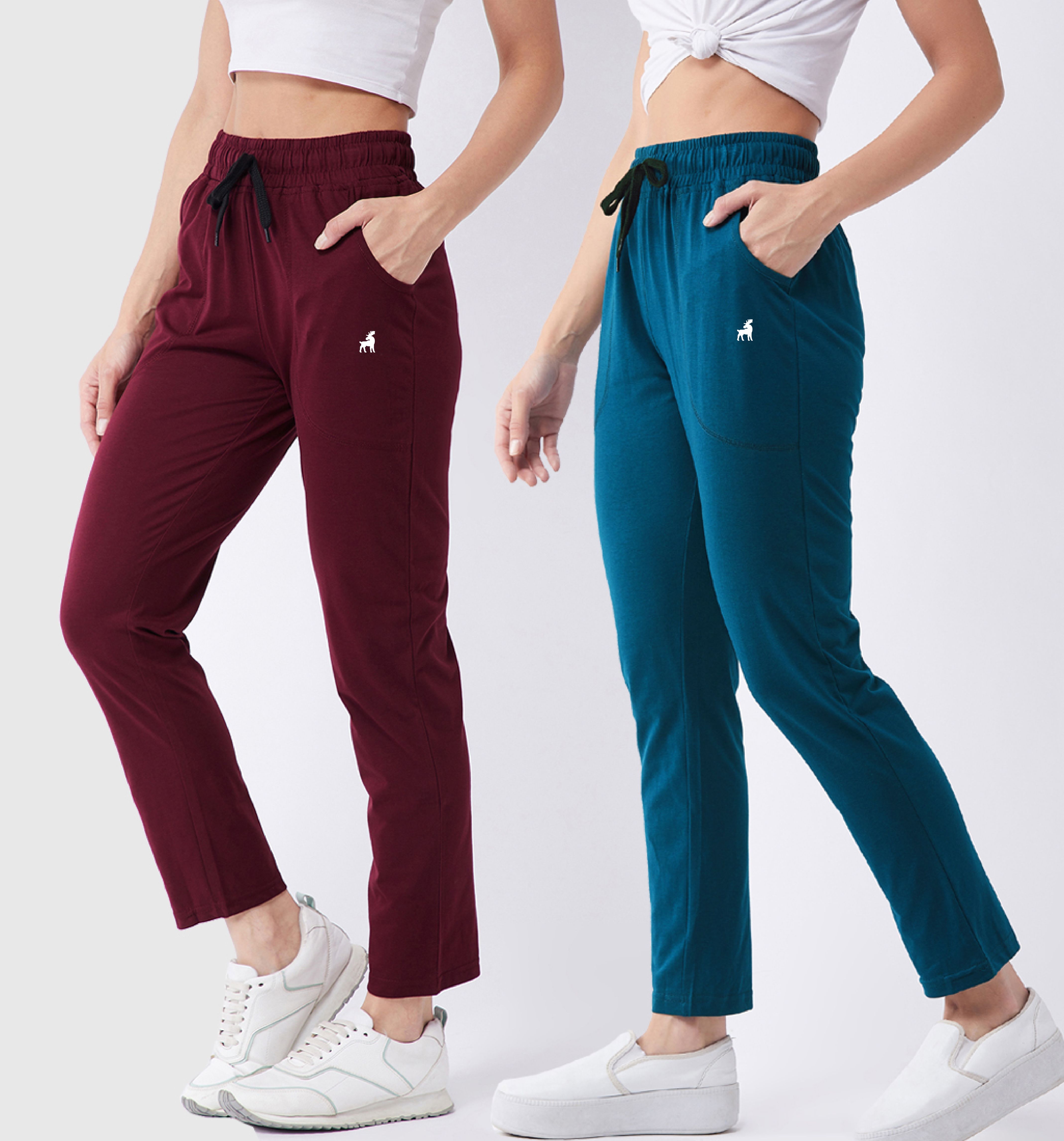 modeve Pack of 2 Women Solid Green, Maroon Track Pants-picture-16