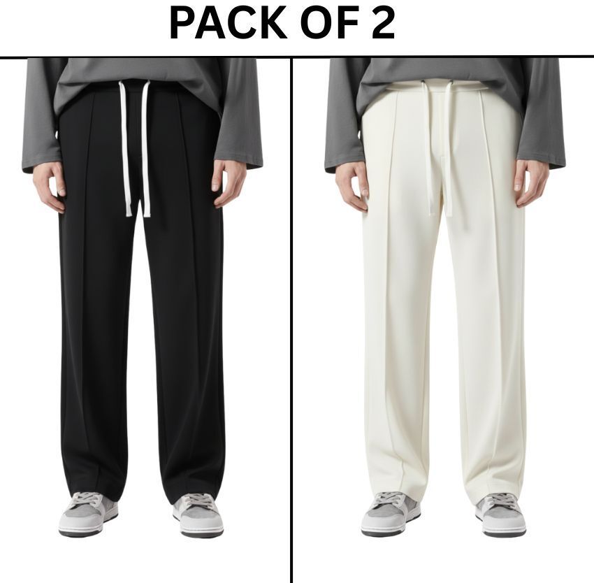 vivek Pack of 2 Men Solid Black, White Track Pants-picture-17
