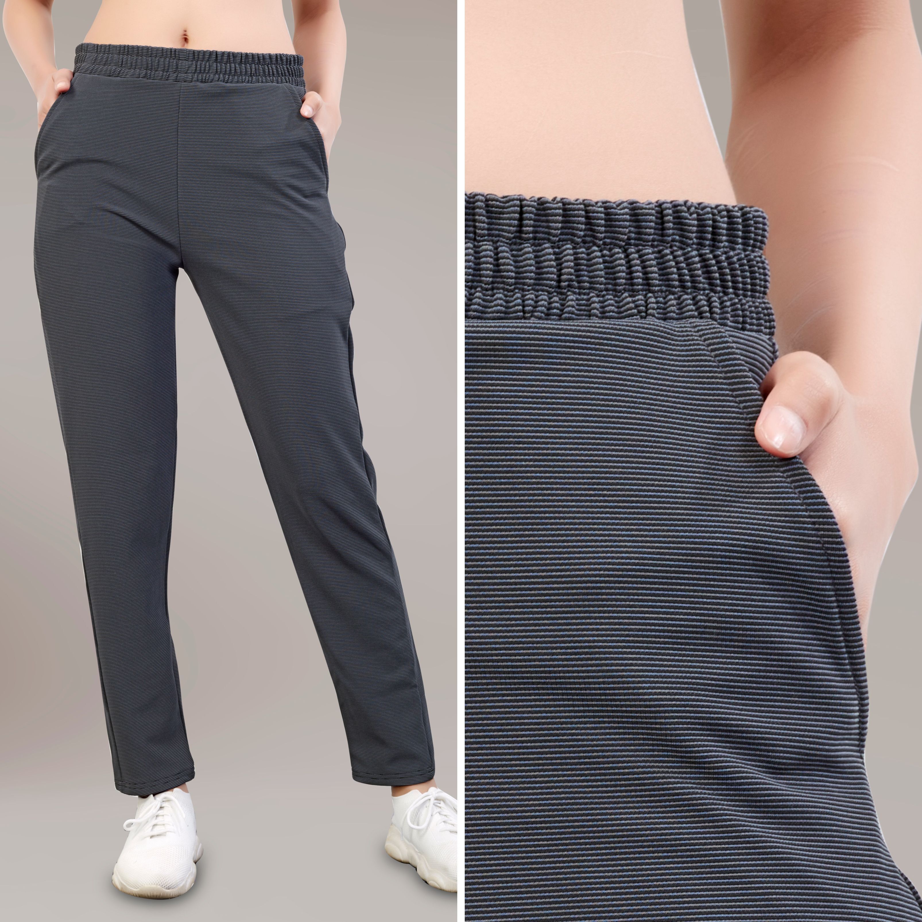 leewan Women Striped Grey Track Pants-picture-12