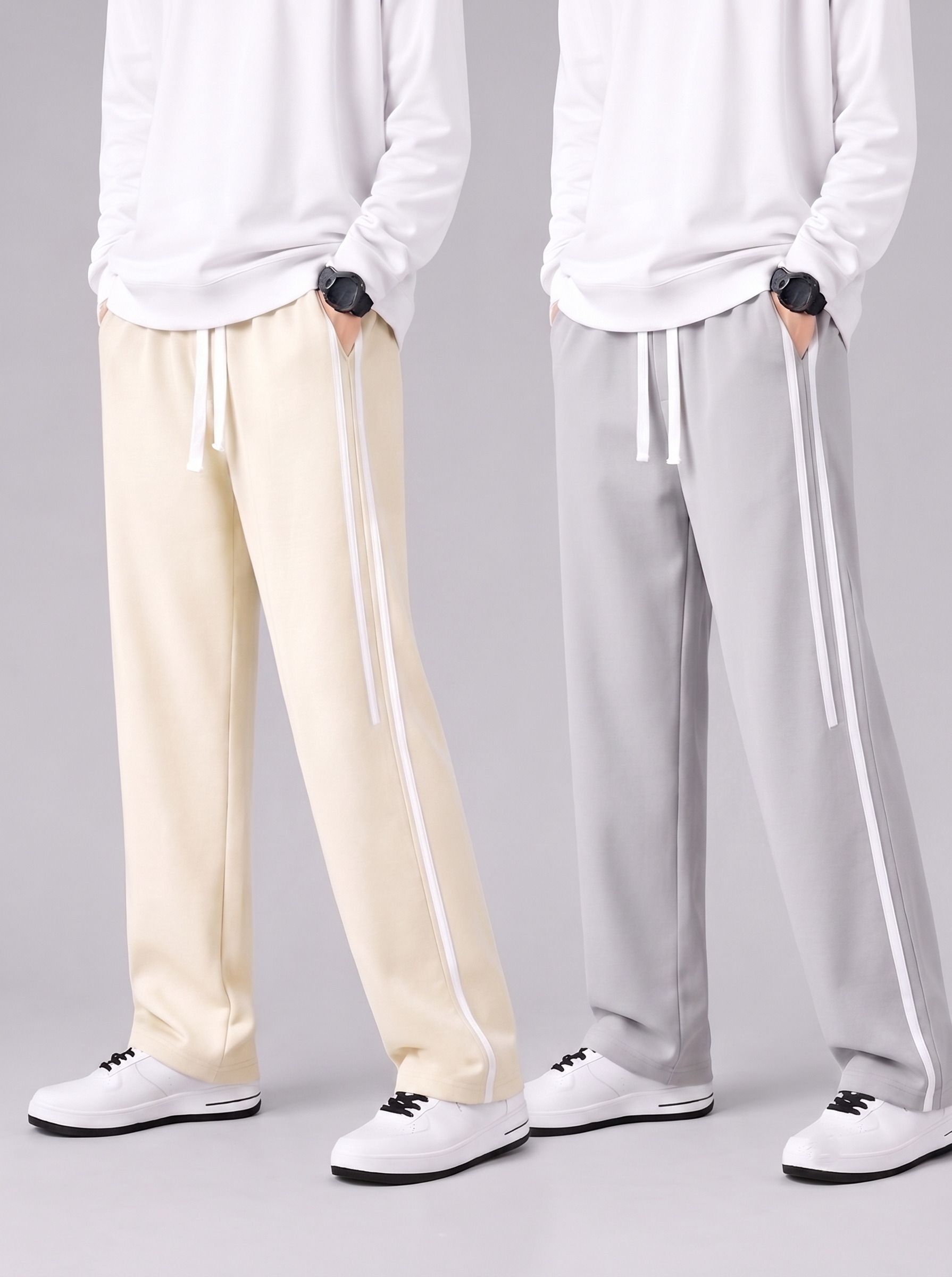 Pack of 2 Men Striped Beige, Grey Track Pants-image-16